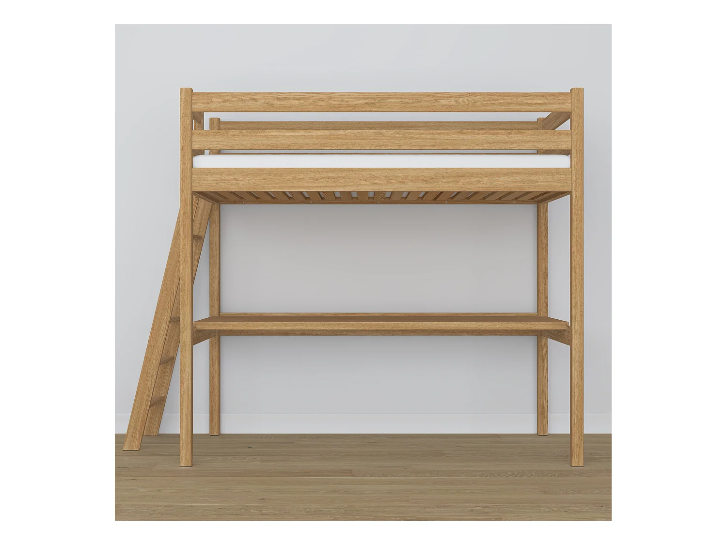 Lit mezzanine en chêne - avec bureau N02 Chêne Naturel 100x190