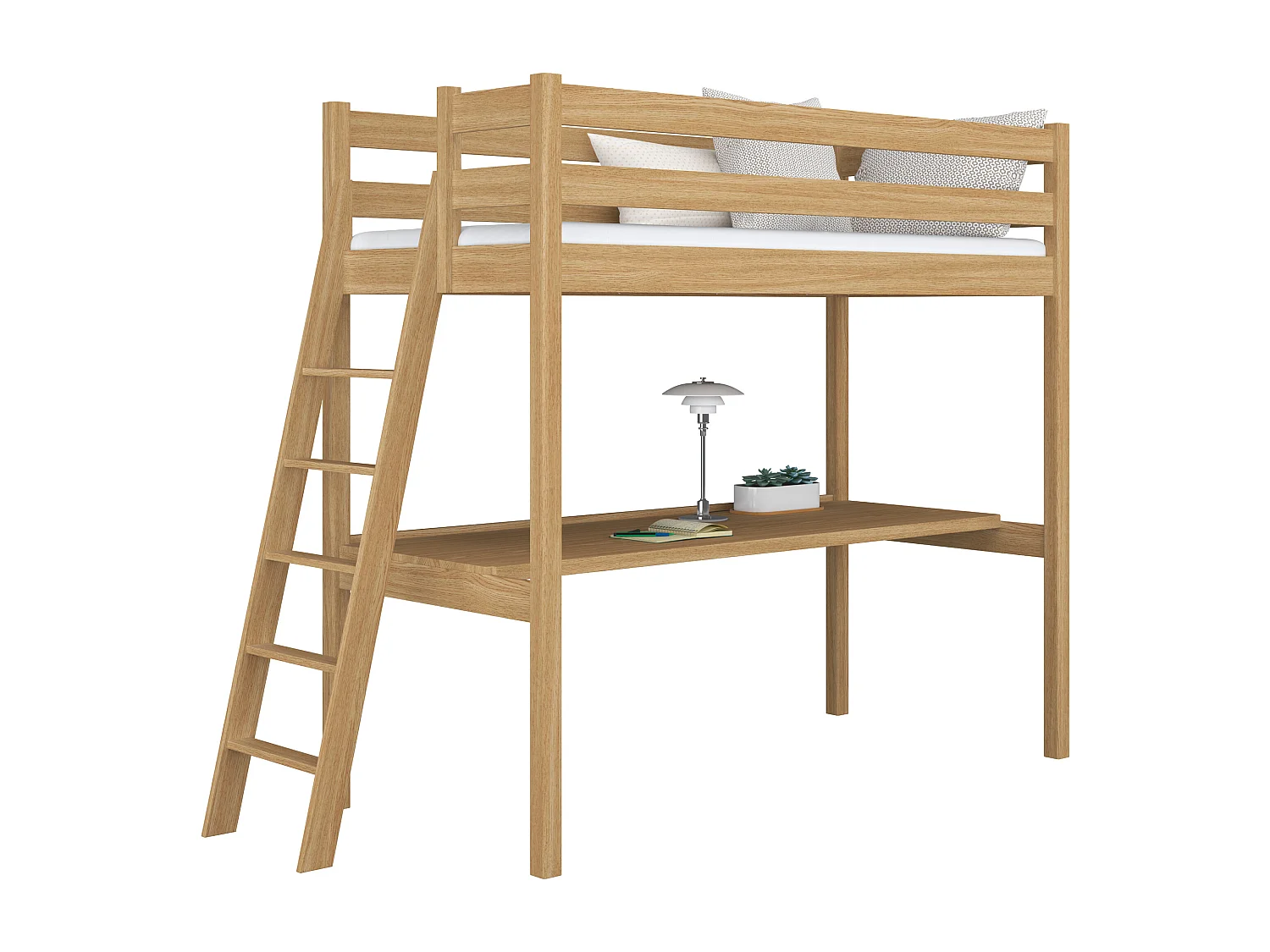 Lit mezzanine en chêne - avec bureau N02 Chêne Naturel 100x190