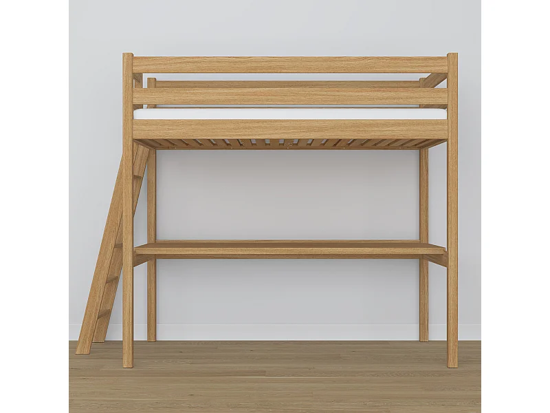 Lit mezzanine en chêne - avec bureau N02 Chêne Naturel 100x200