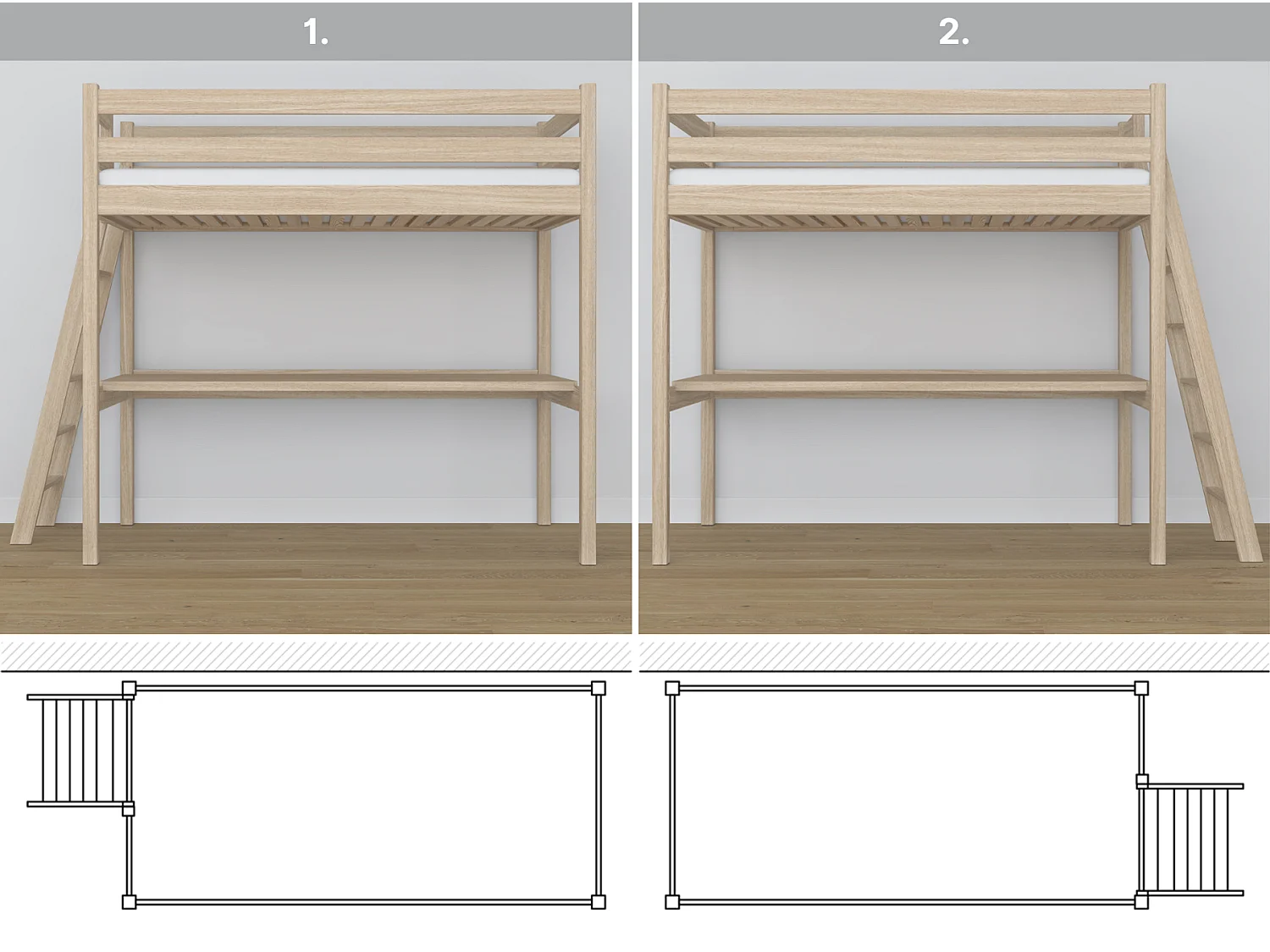 HOCHBETT N02 mit Schreibtisch Sonoma Eiche 100x200