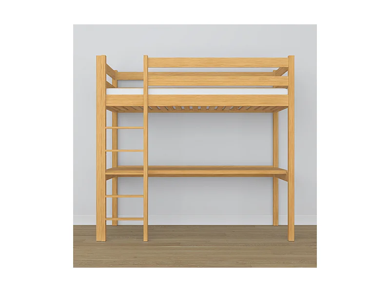 Lit mezzanine en bois - avec bureau N05 Pin Naturel 90x200