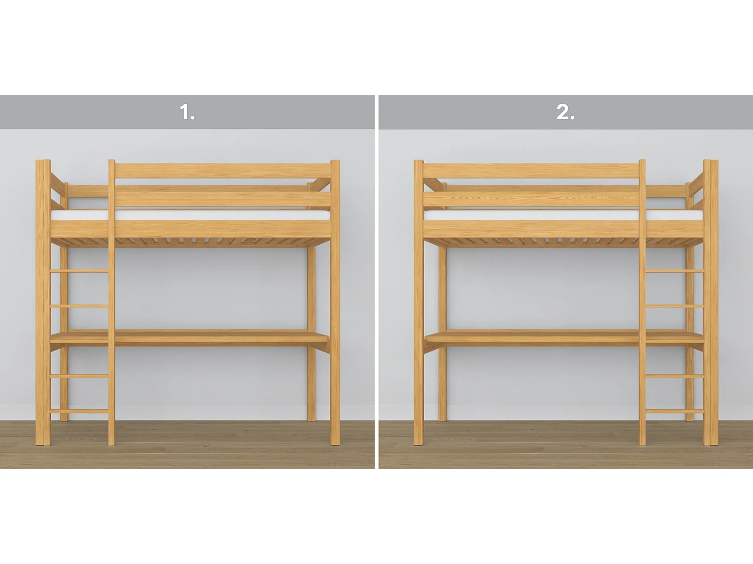 Lit mezzanine en bois - avec bureau N05 Pin Naturel 90x200