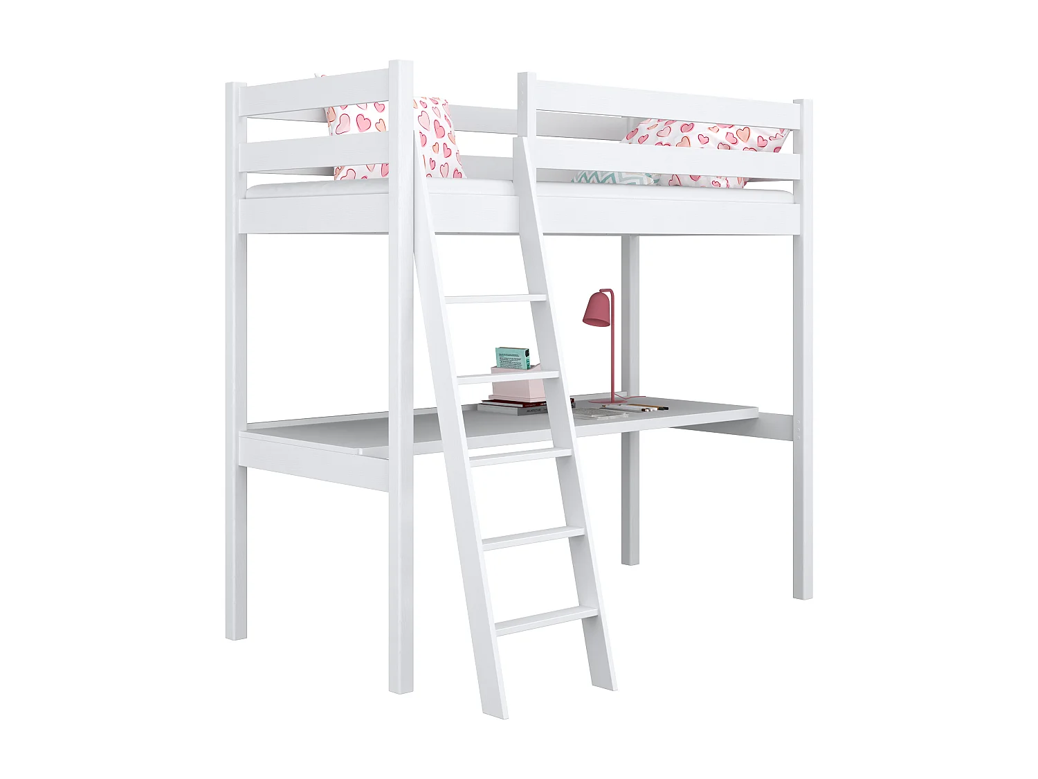 Lit mezzanine en bois - avec bureau N03 Blanc 100x190
