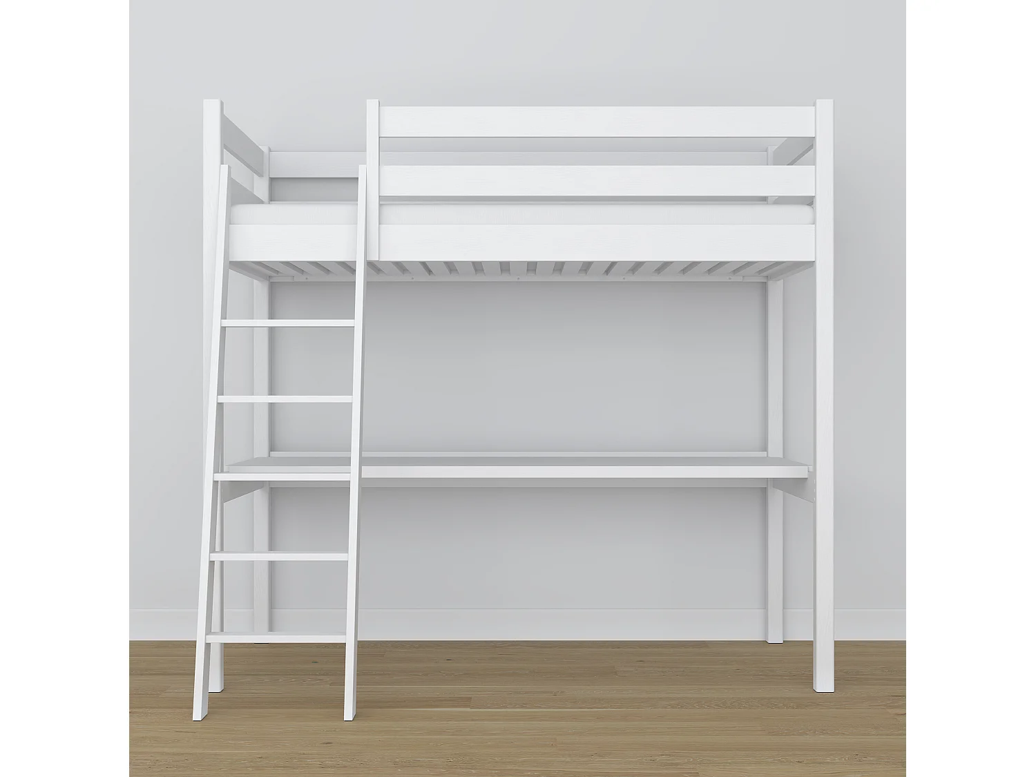 Lit mezzanine en bois - avec bureau N03 Blanc 100x190