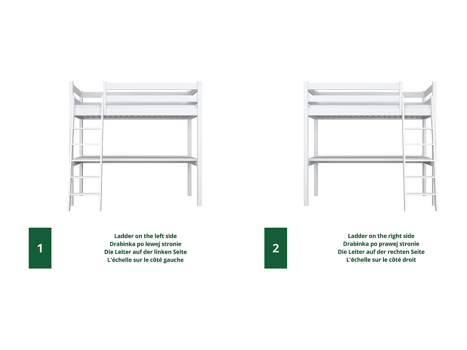 Lit mezzanine en bois - avec bureau N03 Blanc 100x190