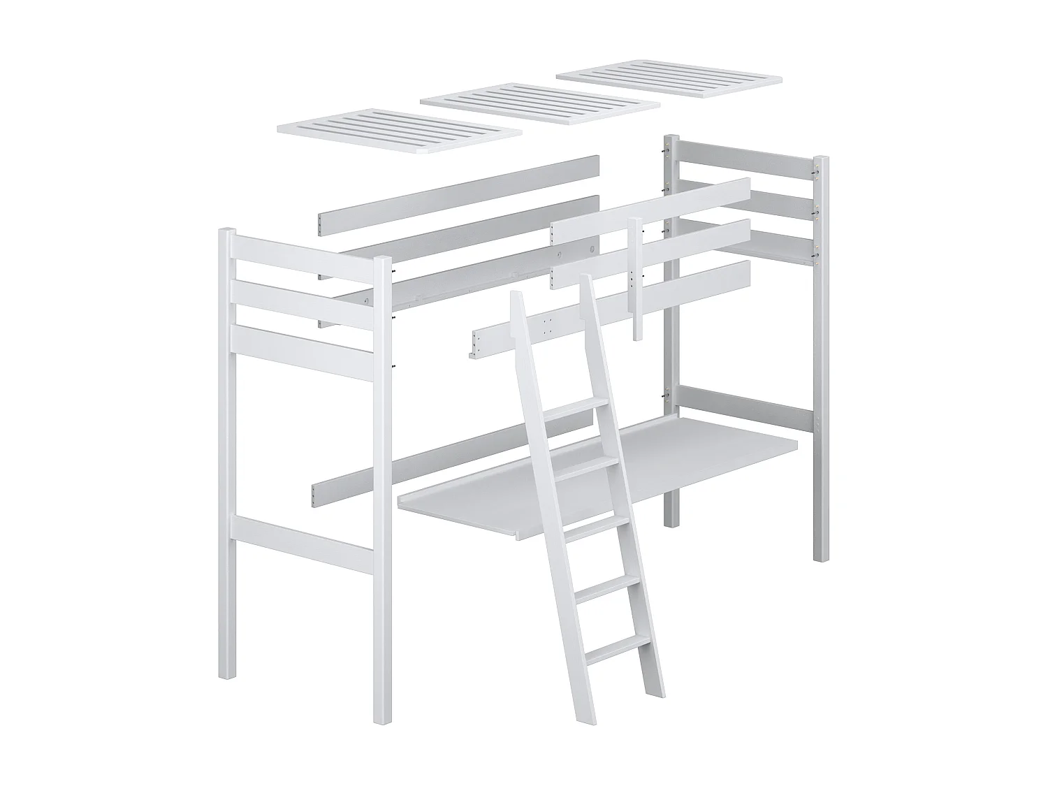 Lit mezzanine en bois - avec bureau N03 Blanc 100x190