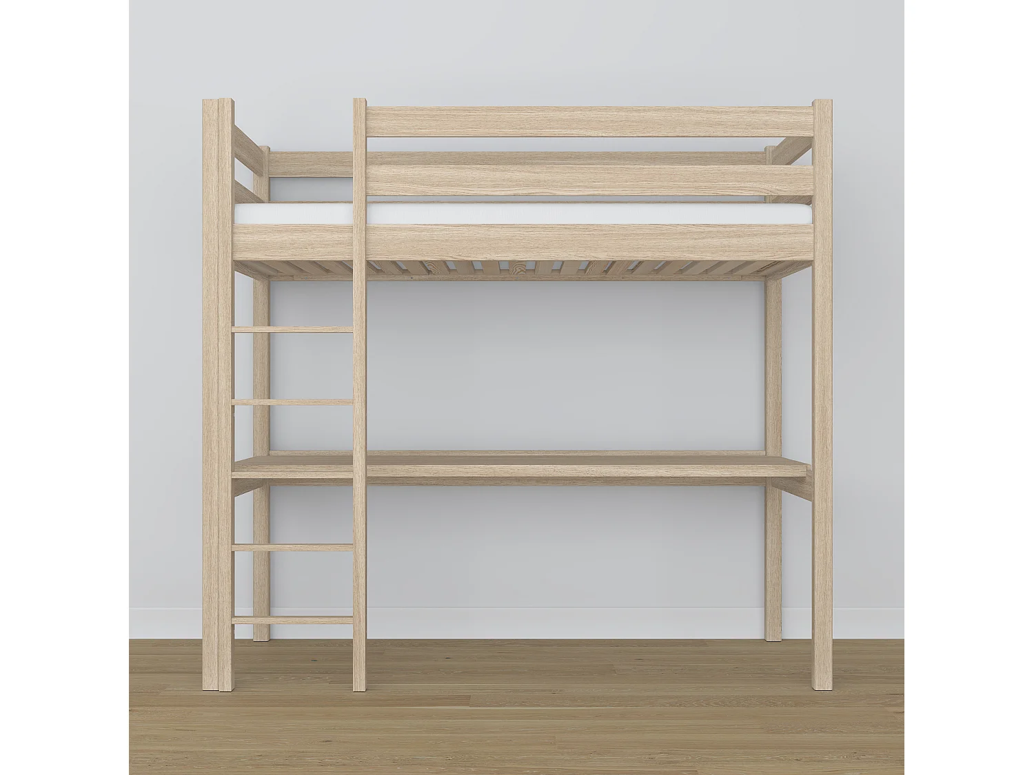 Lit mezzanine en chêne - avec bureau N05 Chêne Blanchi 120x190