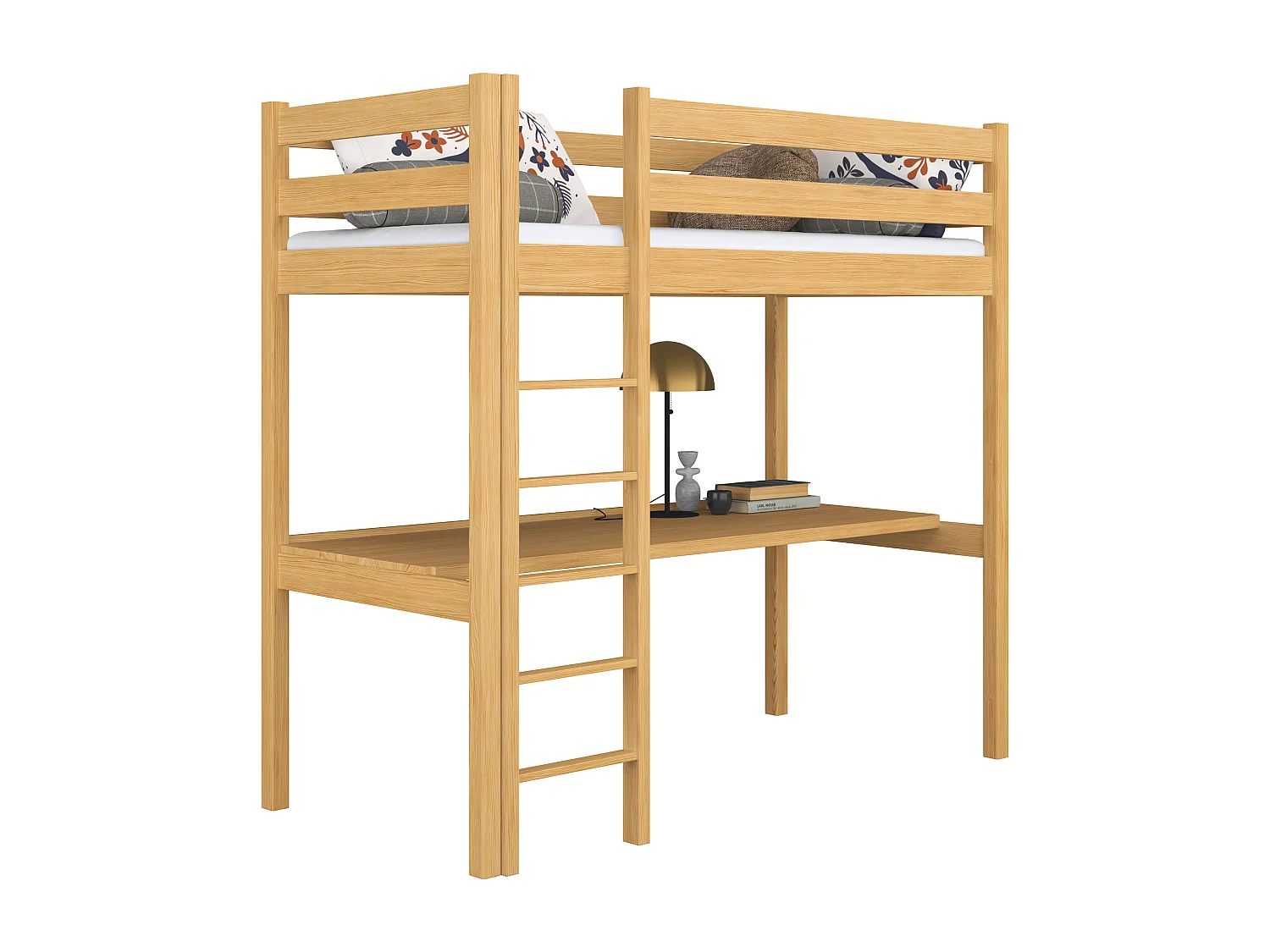 Lit mezzanine en bois - avec bureau N05 Pin Naturel 100x200