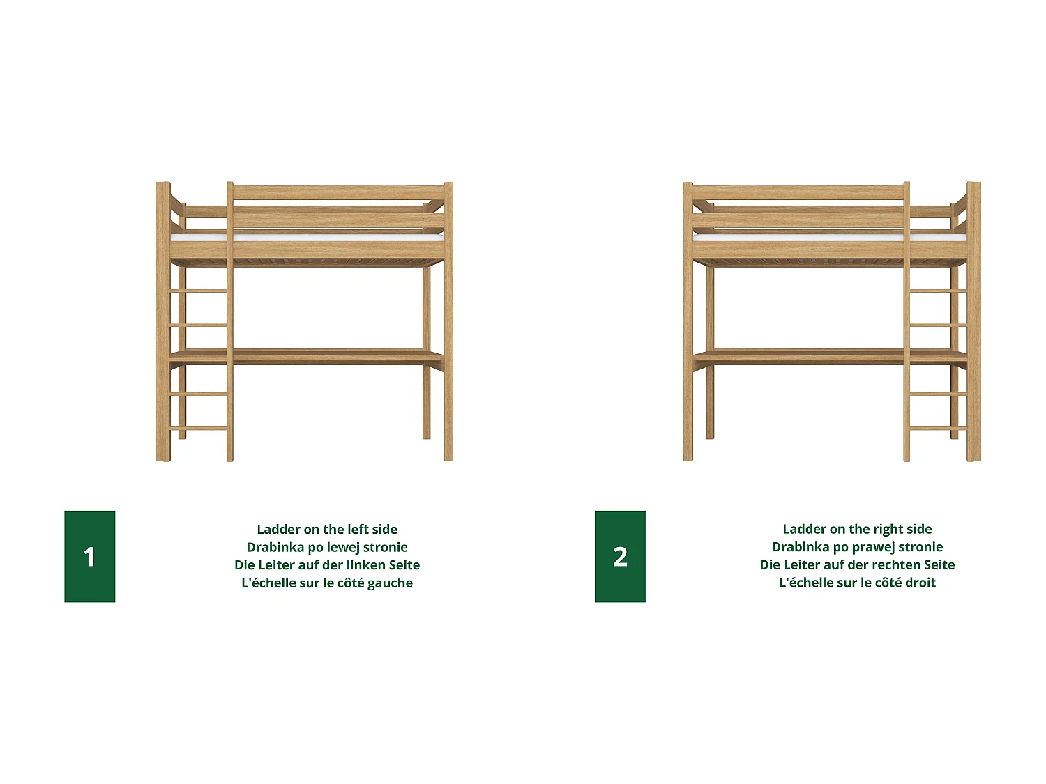 Lit mezzanine en chêne - avec bureau N05 Chêne Naturel 80x180