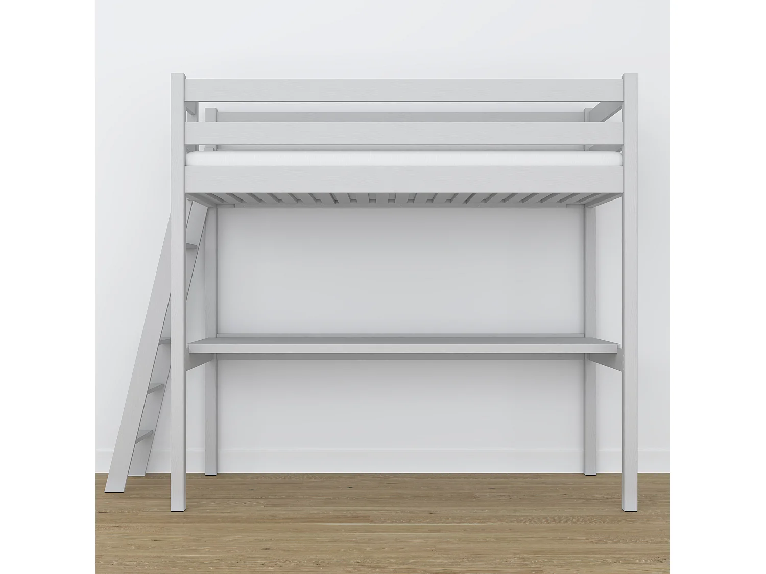 Lit mezzanine en bois - avec bureau N02 Gris 90x190