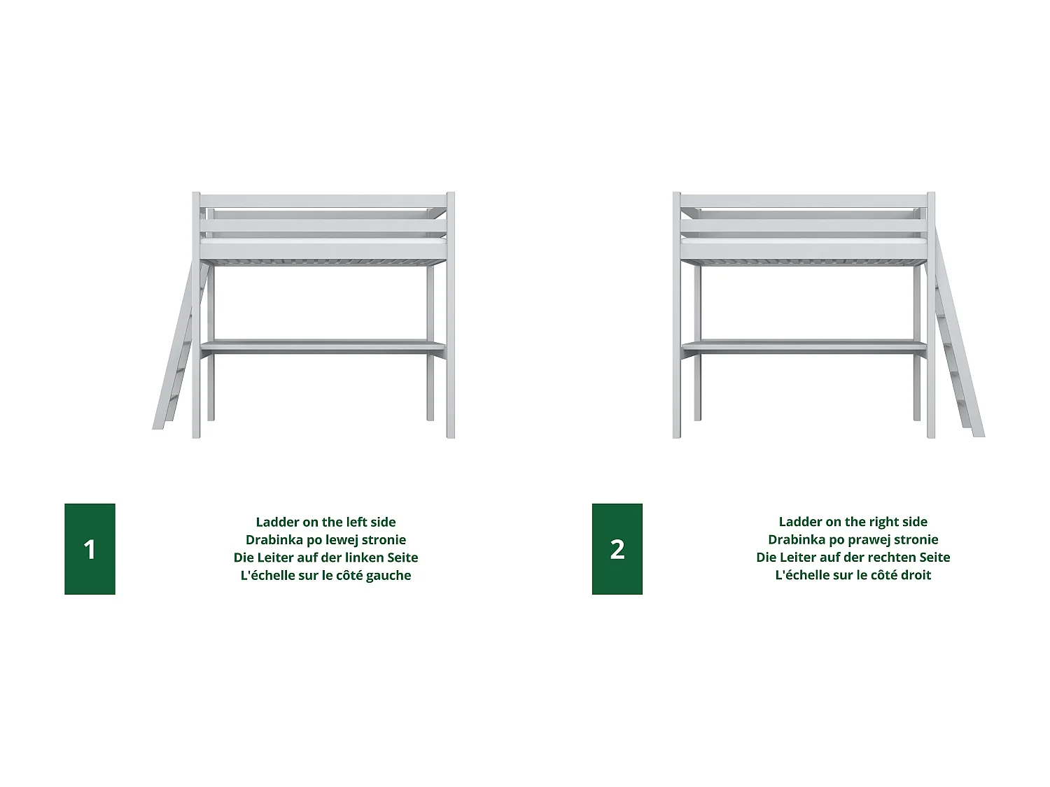 Lit mezzanine en bois - avec bureau N02 Gris 90x190