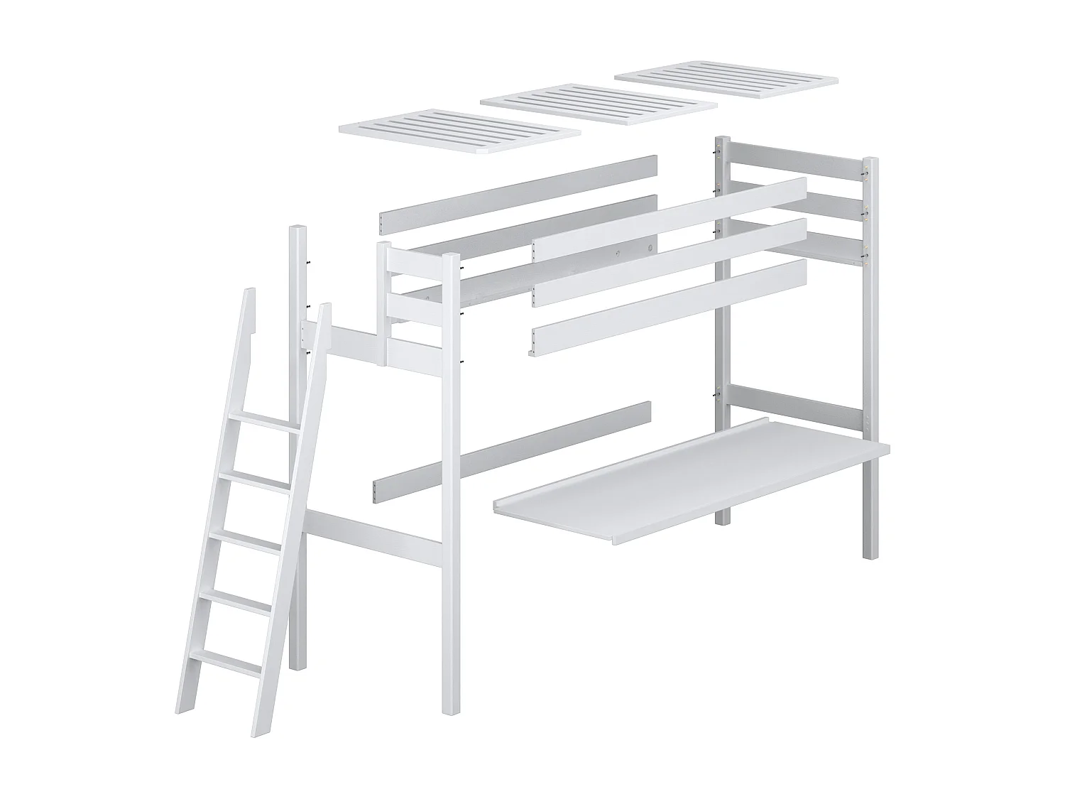 Lit mezzanine en bois - avec bureau N02 Gris 90x190