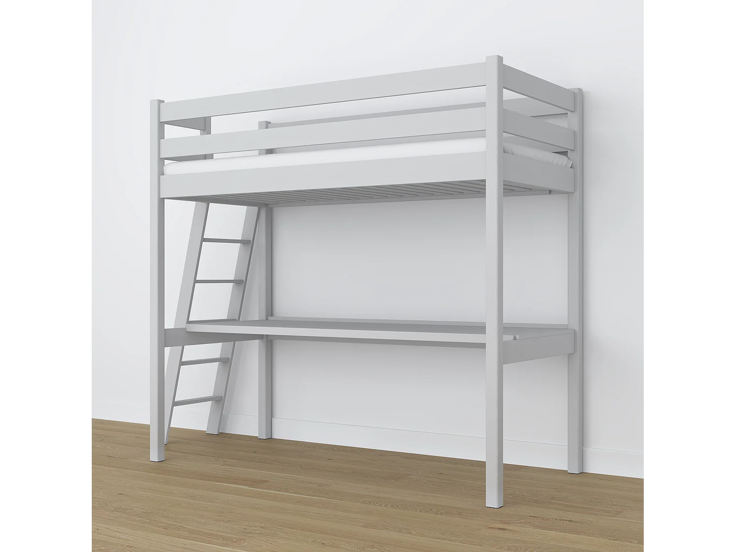 Lit mezzanine en bois - avec bureau N02 Gris 90x190