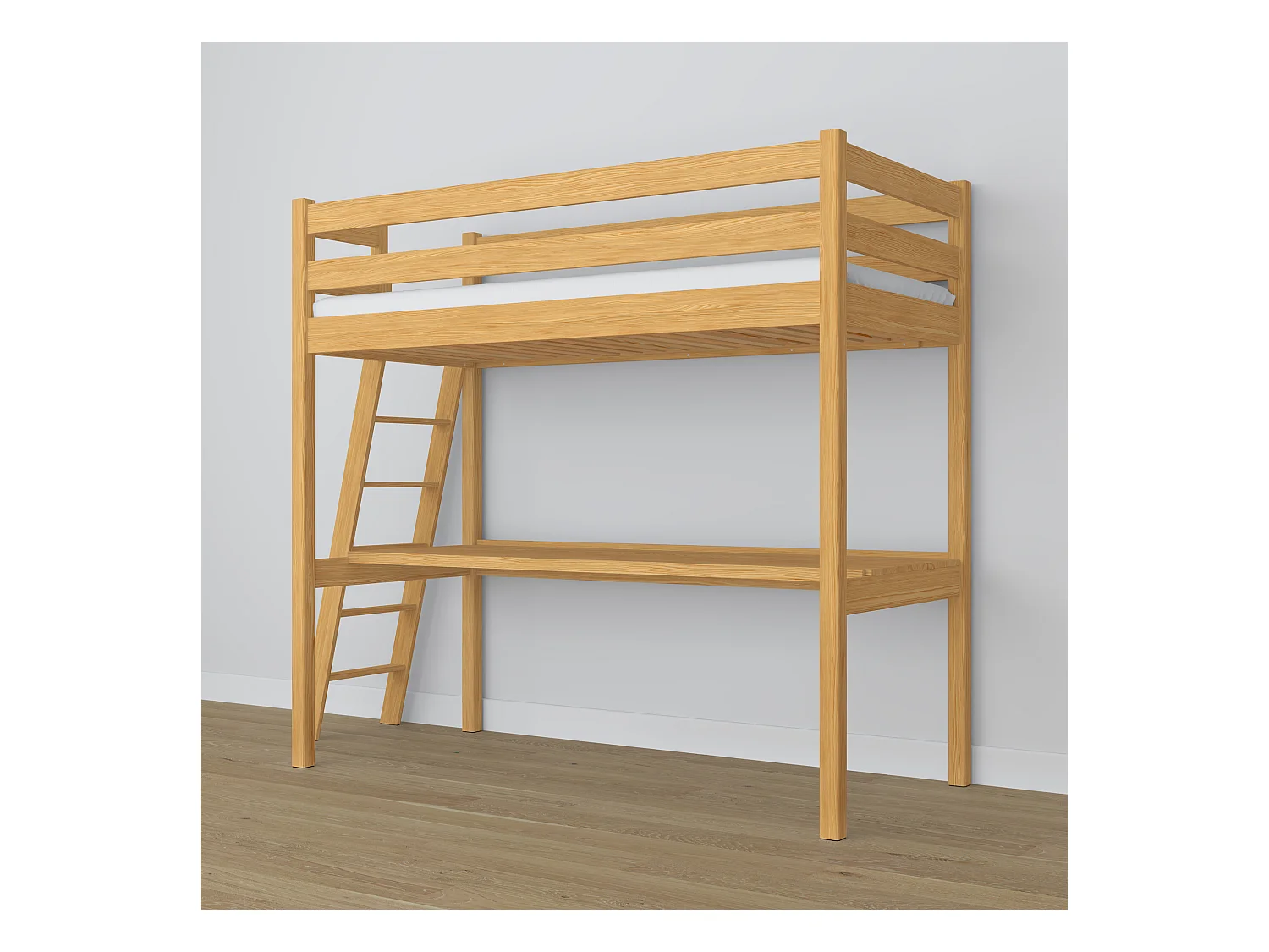 Lit mezzanine en bois - avec bureau N02 Pin Naturel 100x190