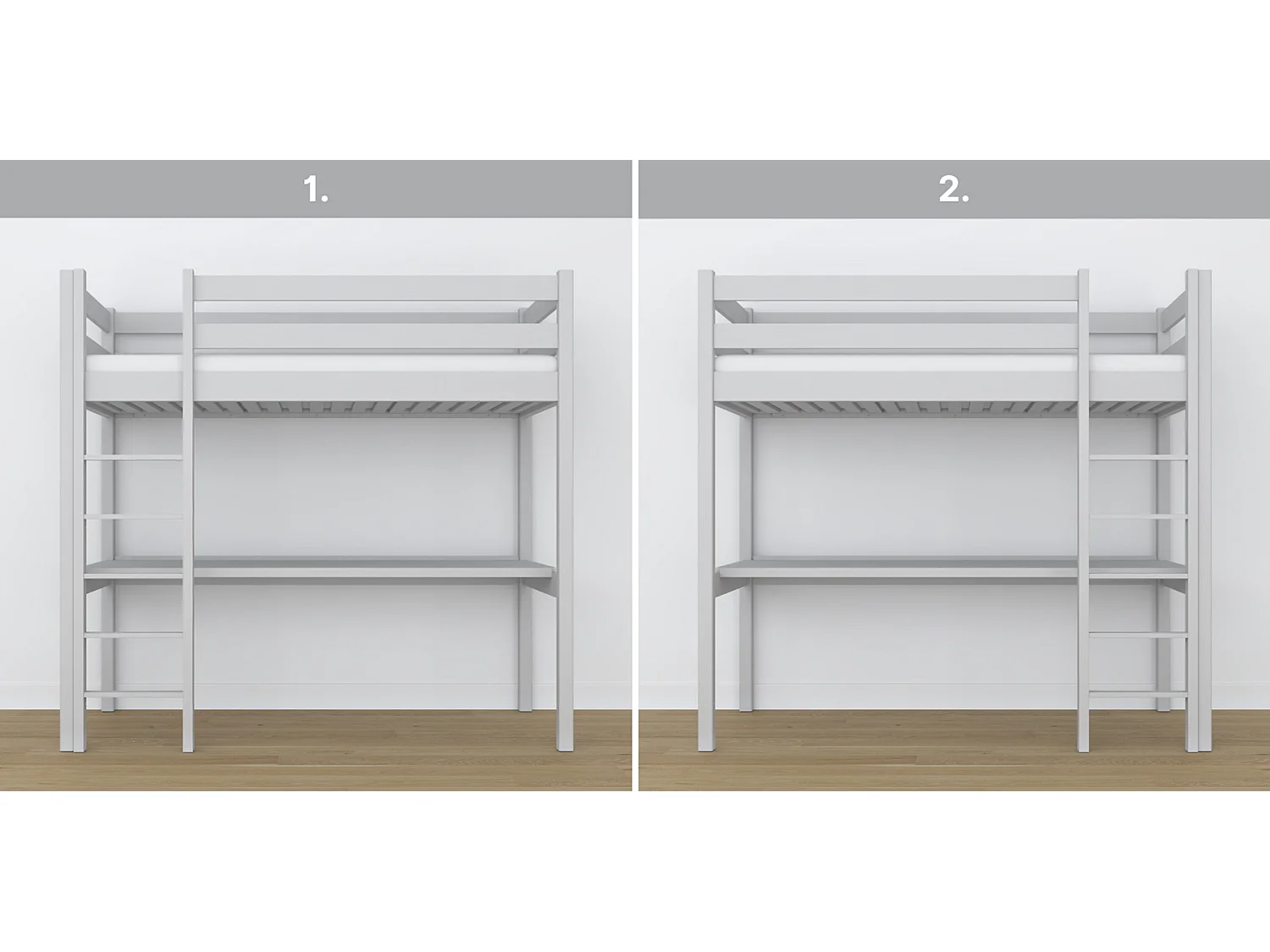 Lit mezzanine en bois - avec bureau N05 Gris 80x200