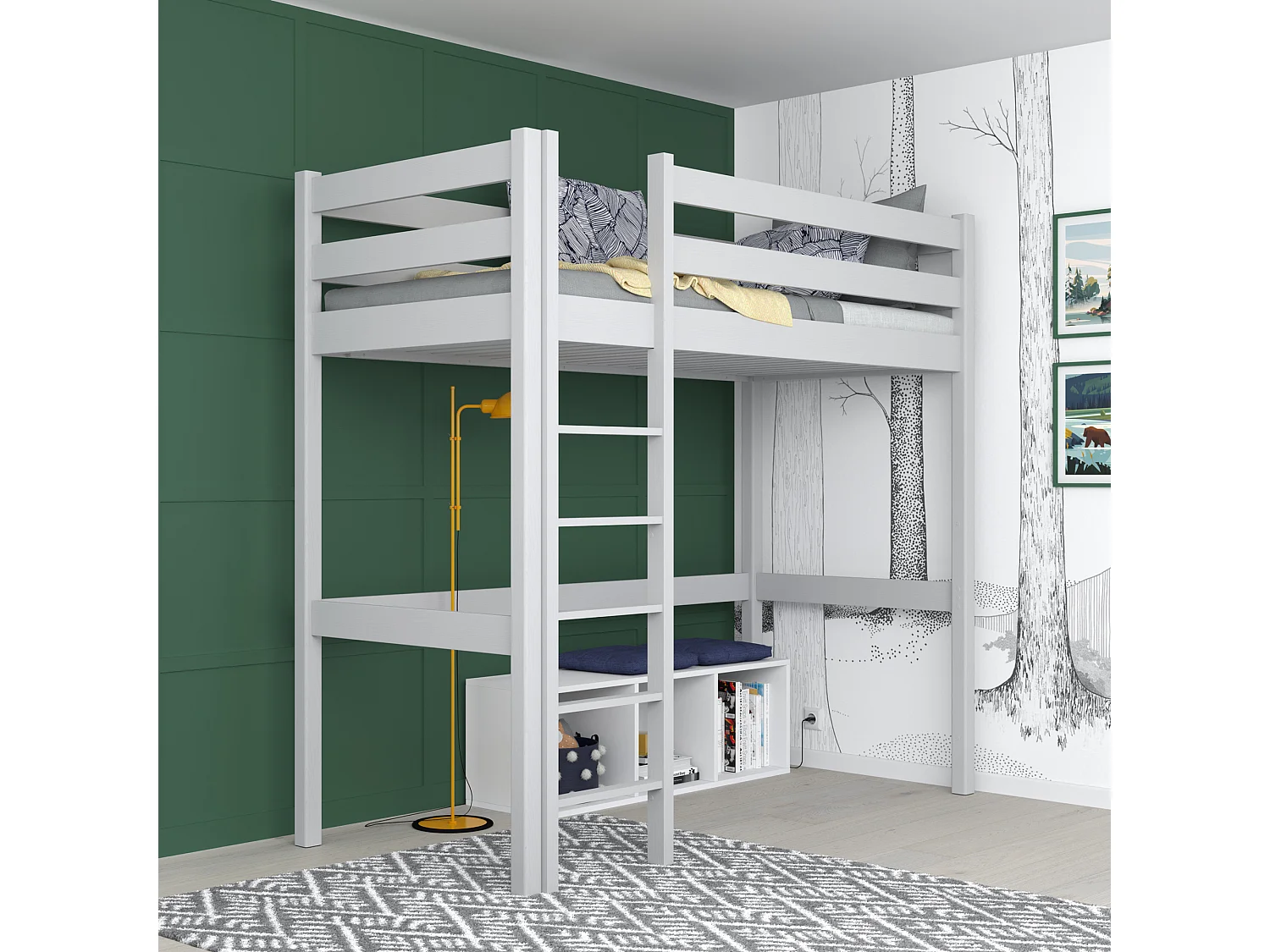Lit mezzanine en bois N05 Gris 80x180