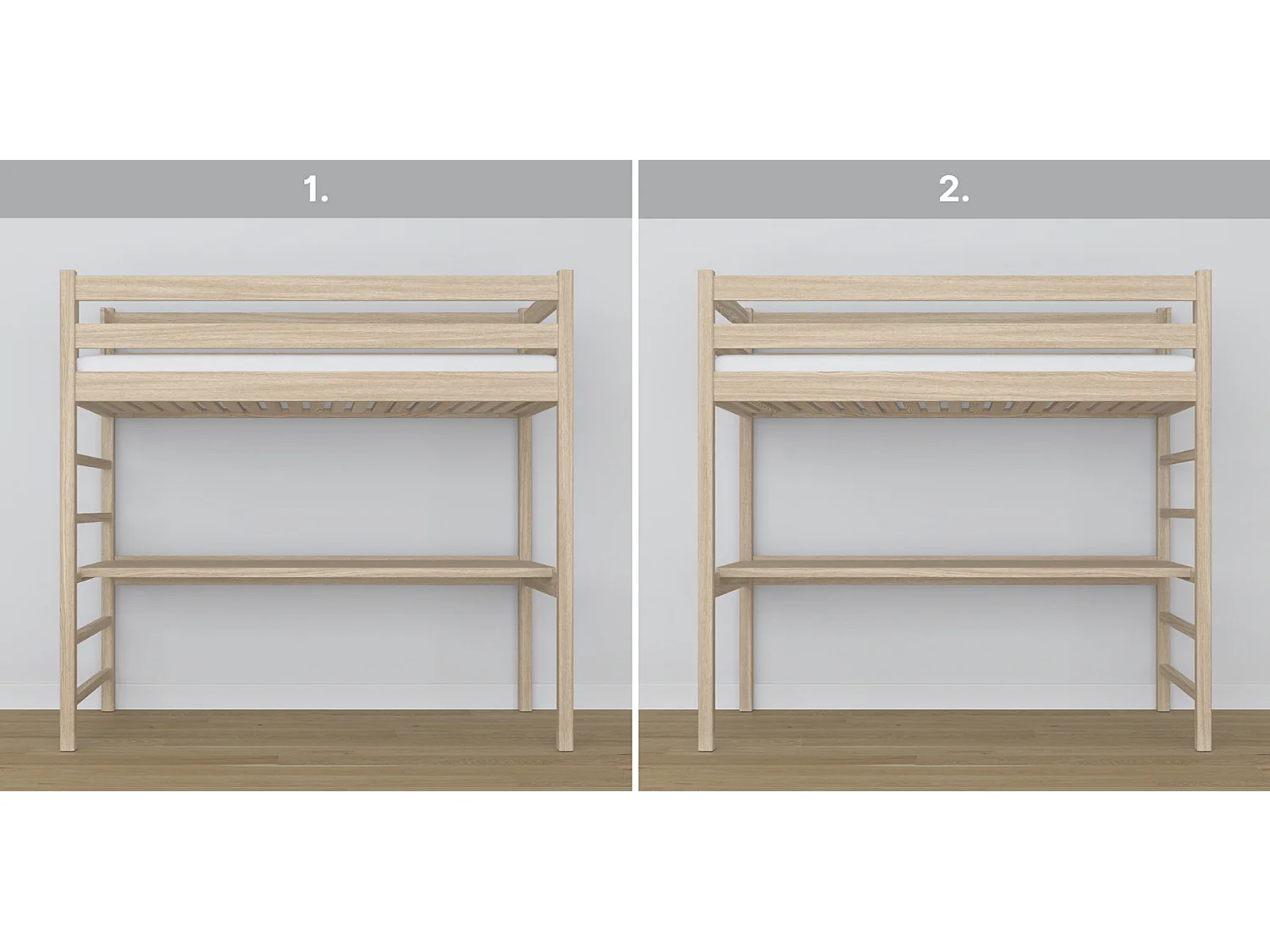 HOCHBETT N01 mit Schreibtisch Sonoma Eiche 80x190