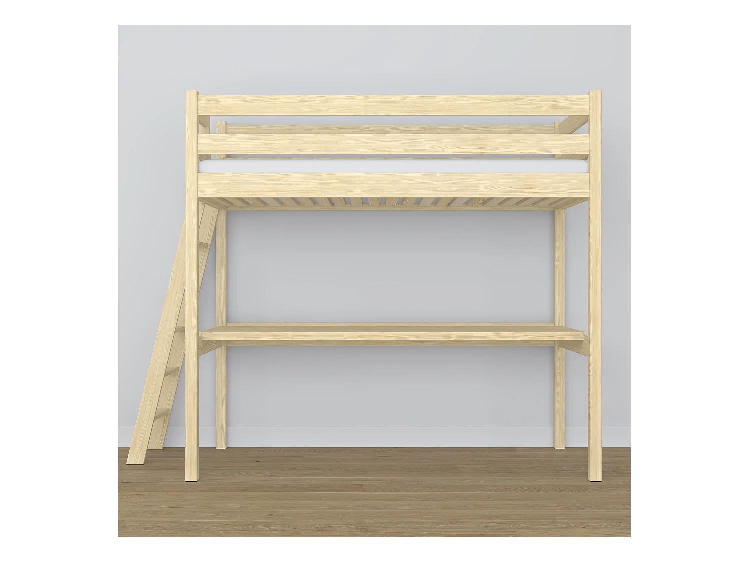 Lit mezzanine en bois - avec bureau N02 Pin Clair 90x200