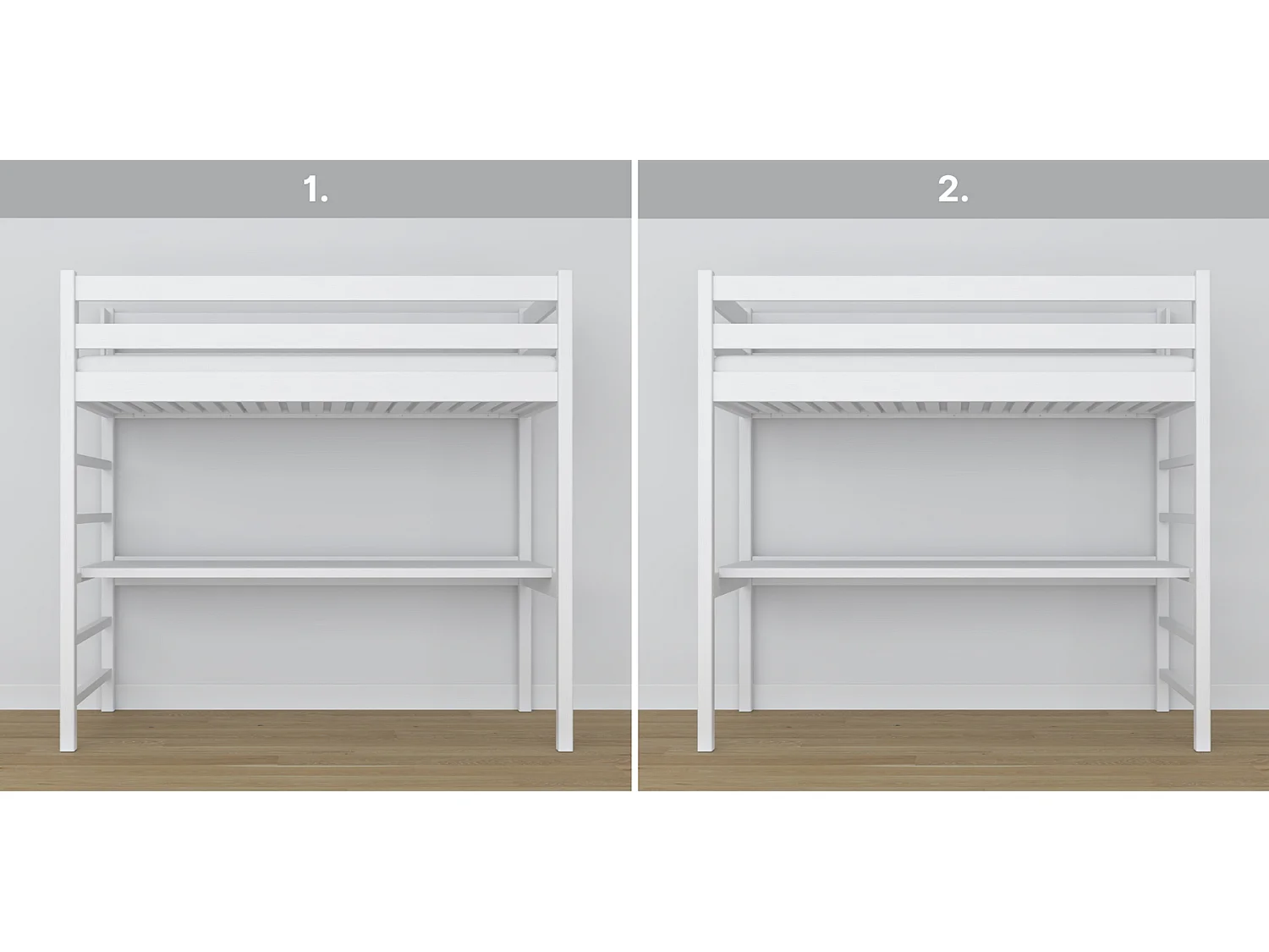 Lit mezzanine en bois - avec bureau N01 Blanc 120x200