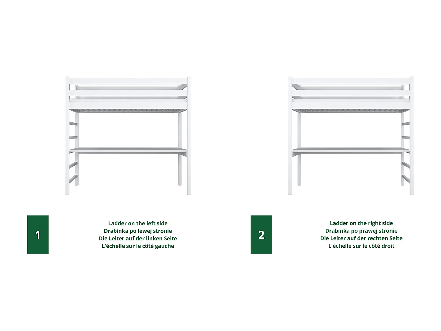 HOCHBETT N01 mit Schreibtisch Weiß 120x200