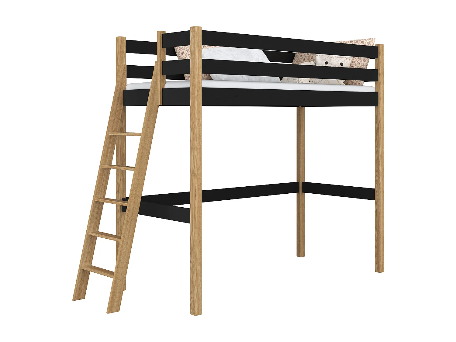 Lit mezzanine en bois N02 Noir / Chêne Naturel 100x190