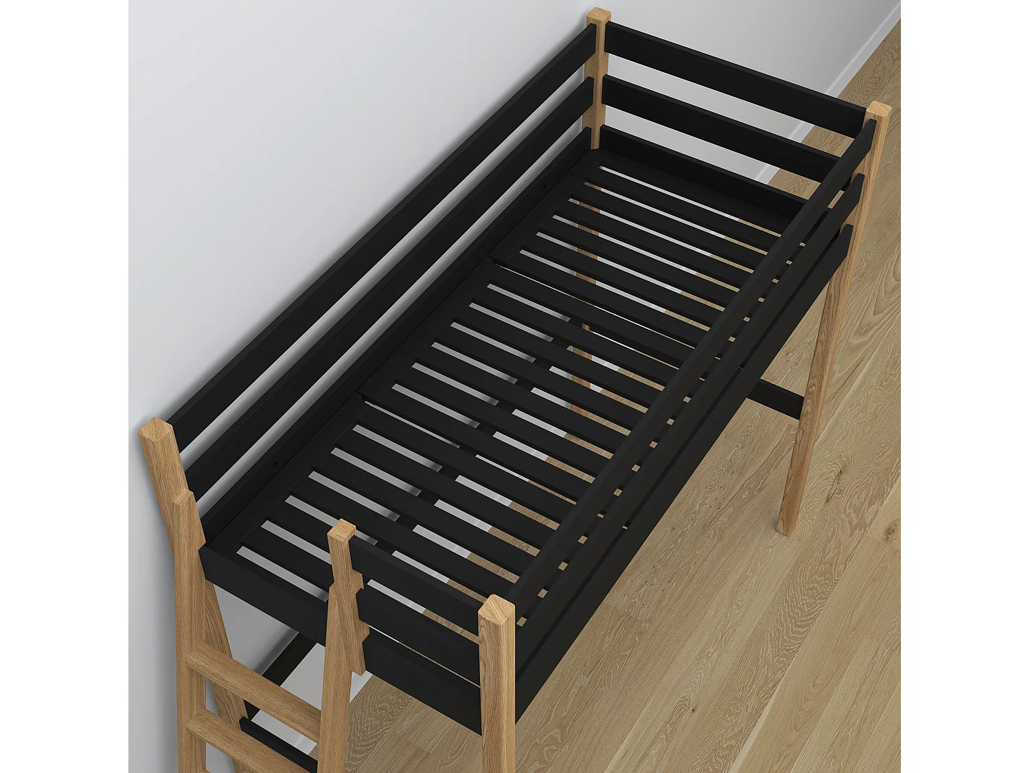 Lit mezzanine en bois N02 Noir / Chêne Naturel 100x190