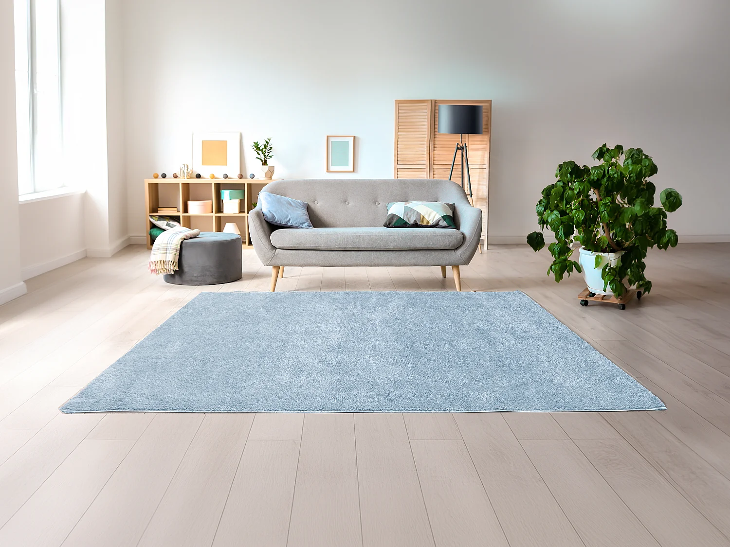 Tapete shaggy de pelos compridos 200x300 cm azul-claro - MILINIO