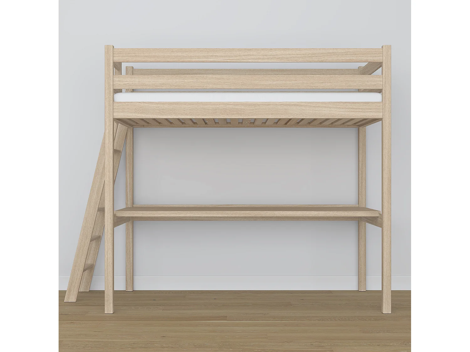 Lit mezzanine en chêne - avec bureau N02 Chêne Blanchi 120x200