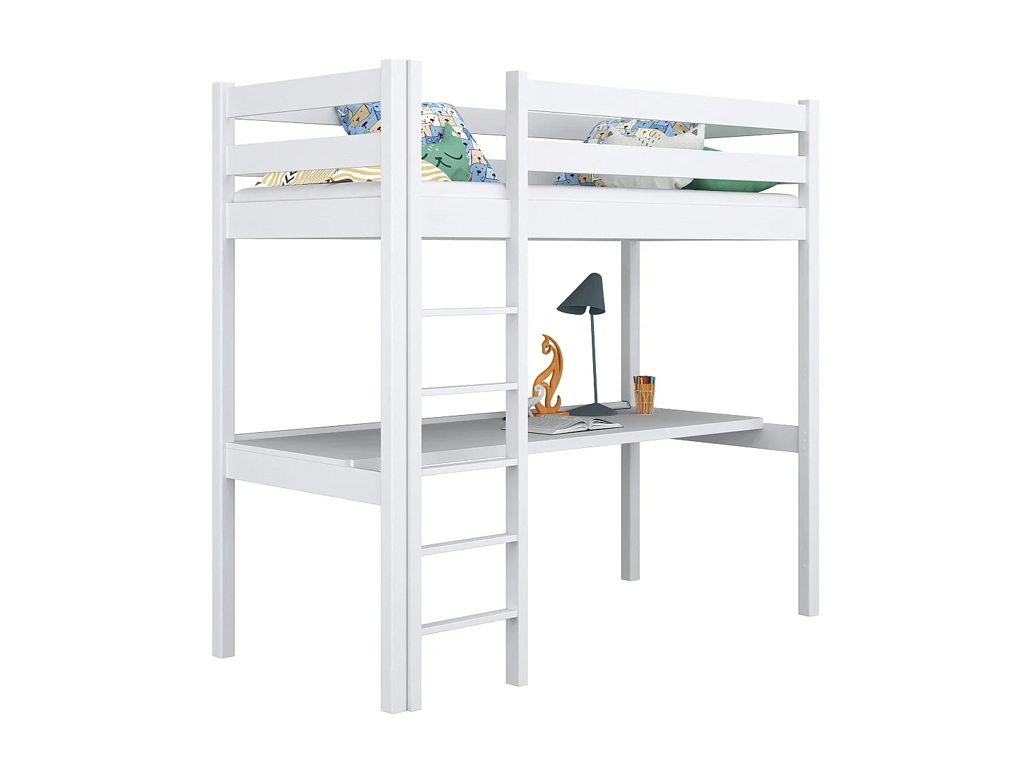 HOCHBETT N05 mit Schreibtisch Weiß 100x190