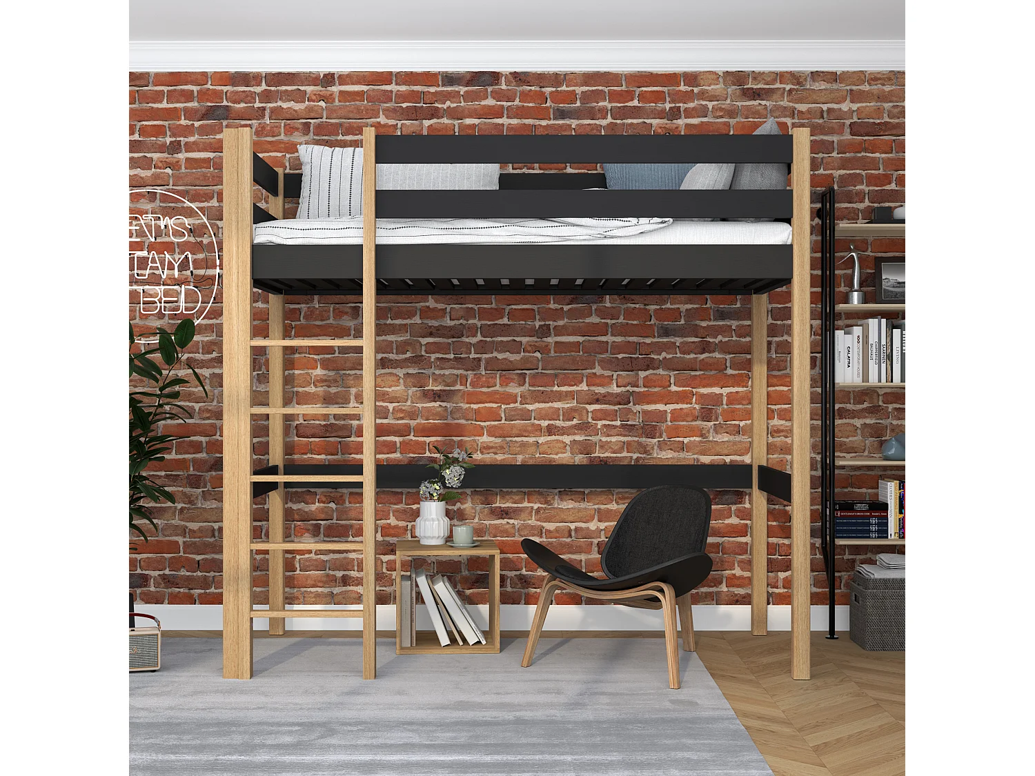 HOCHBETT N05 Schwarz / Eiche Natur 80x190