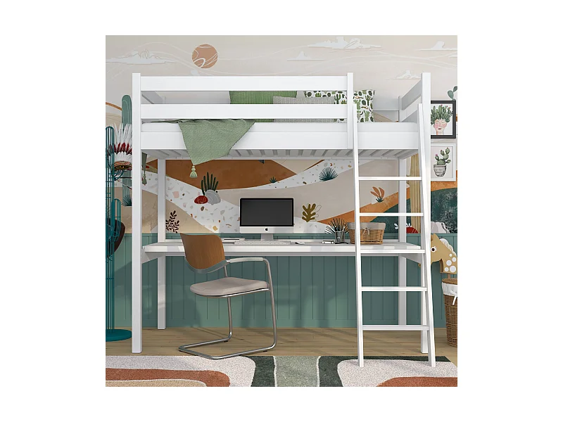 HOCHBETT N03 mit Schreibtisch Weiß 80x190