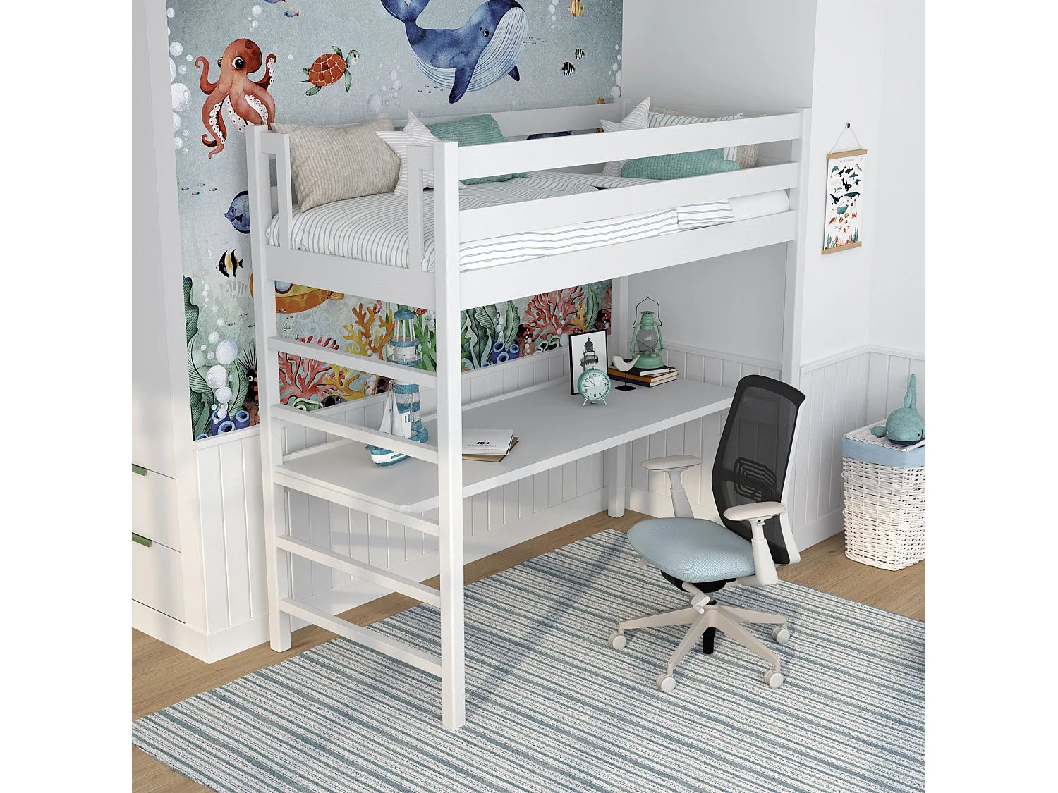 HOCHBETT N01 mit Schreibtisch Weiß 90x180
