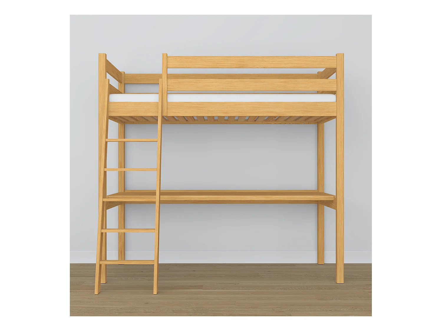 Lit mezzanine en bois - avec bureau N03 Pin Naturel 120x190
