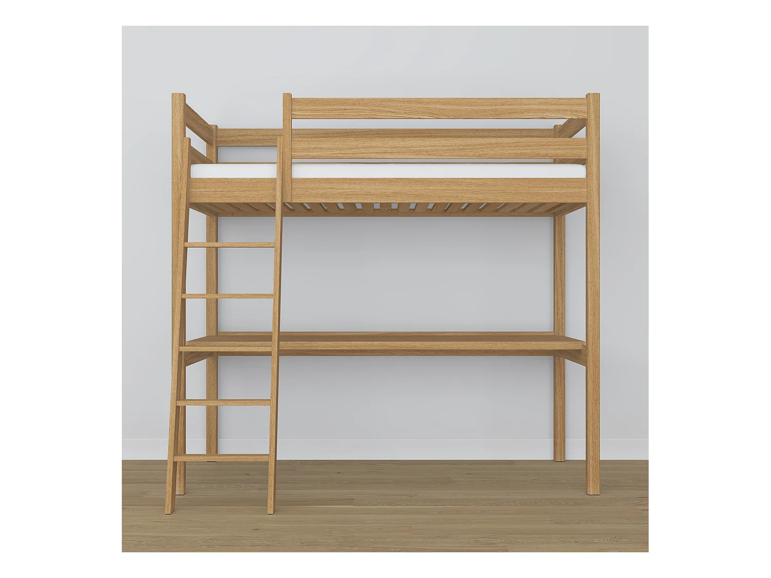 Lit mezzanine en chêne - avec bureau N03 Chêne Naturel 80x180