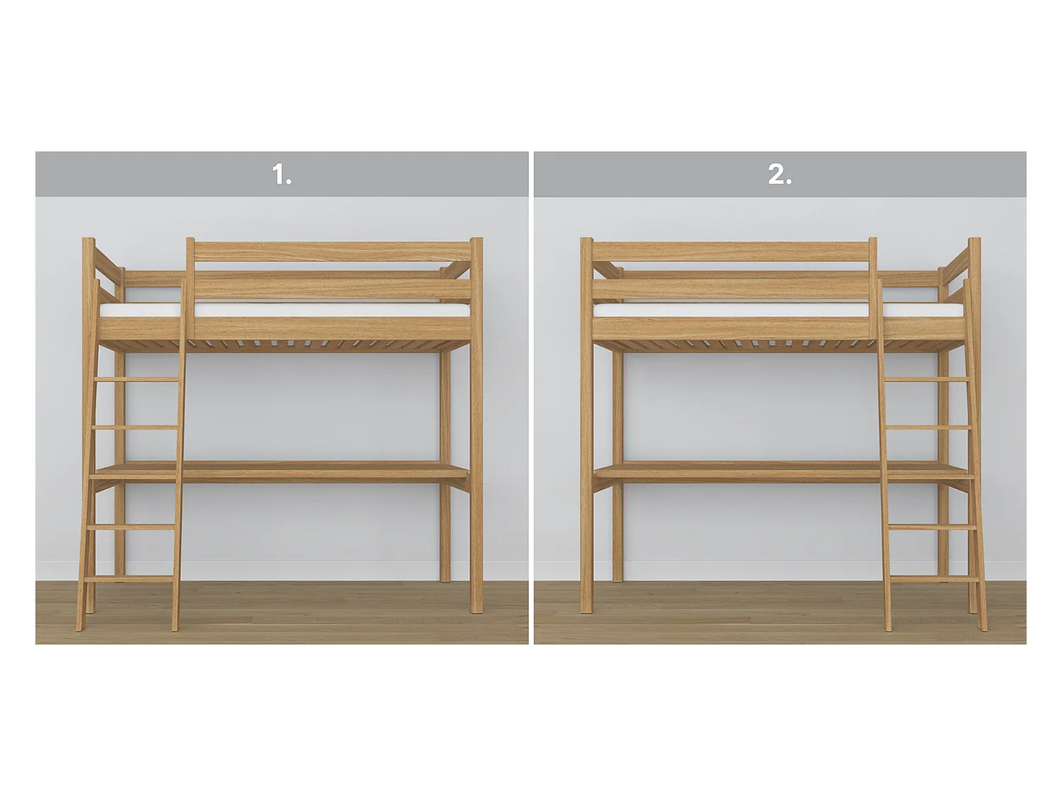 Lit mezzanine en chêne - avec bureau N03 Chêne Naturel 80x180
