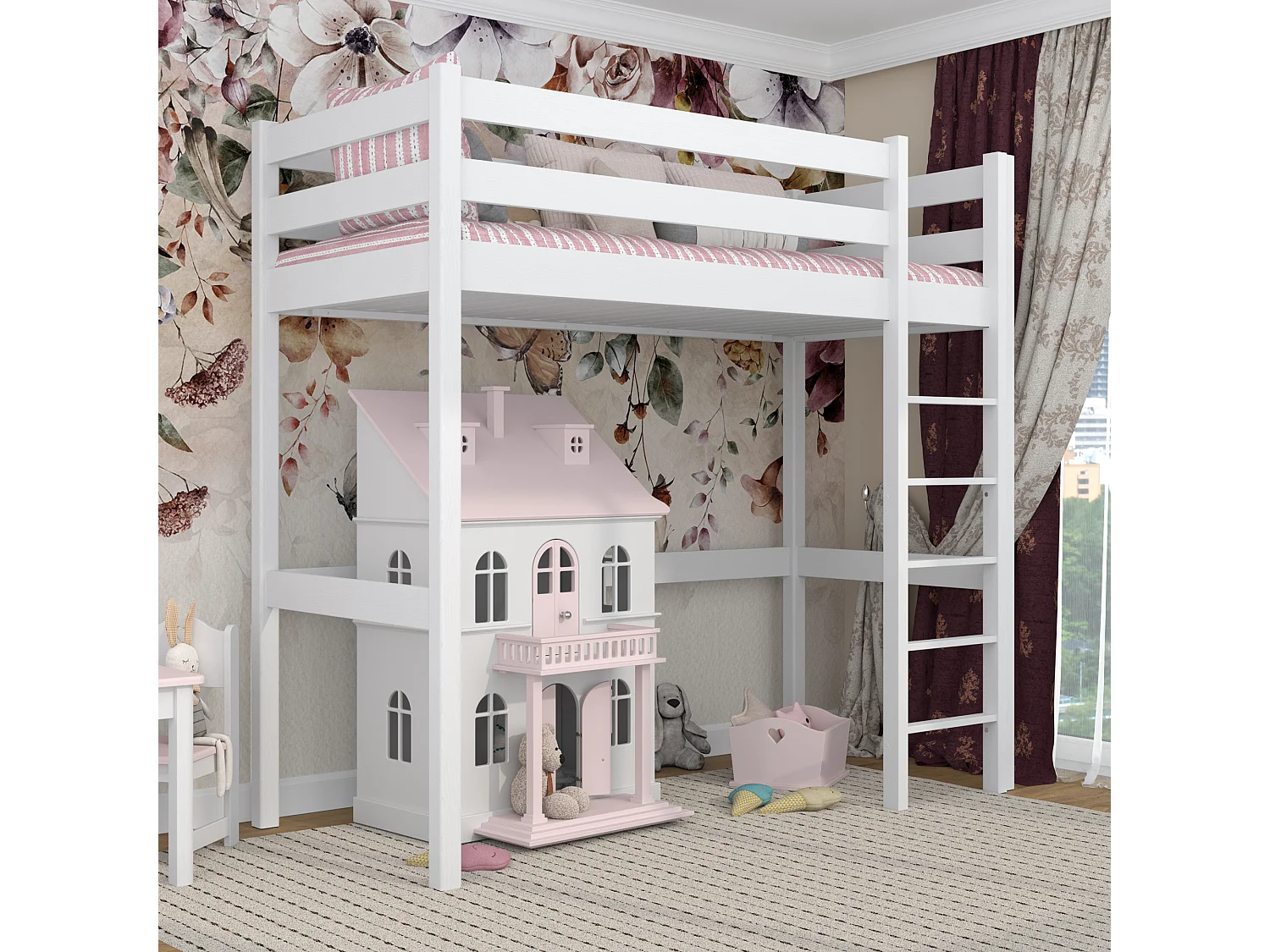 Lit mezzanine en bois N05 Blanc 80x200