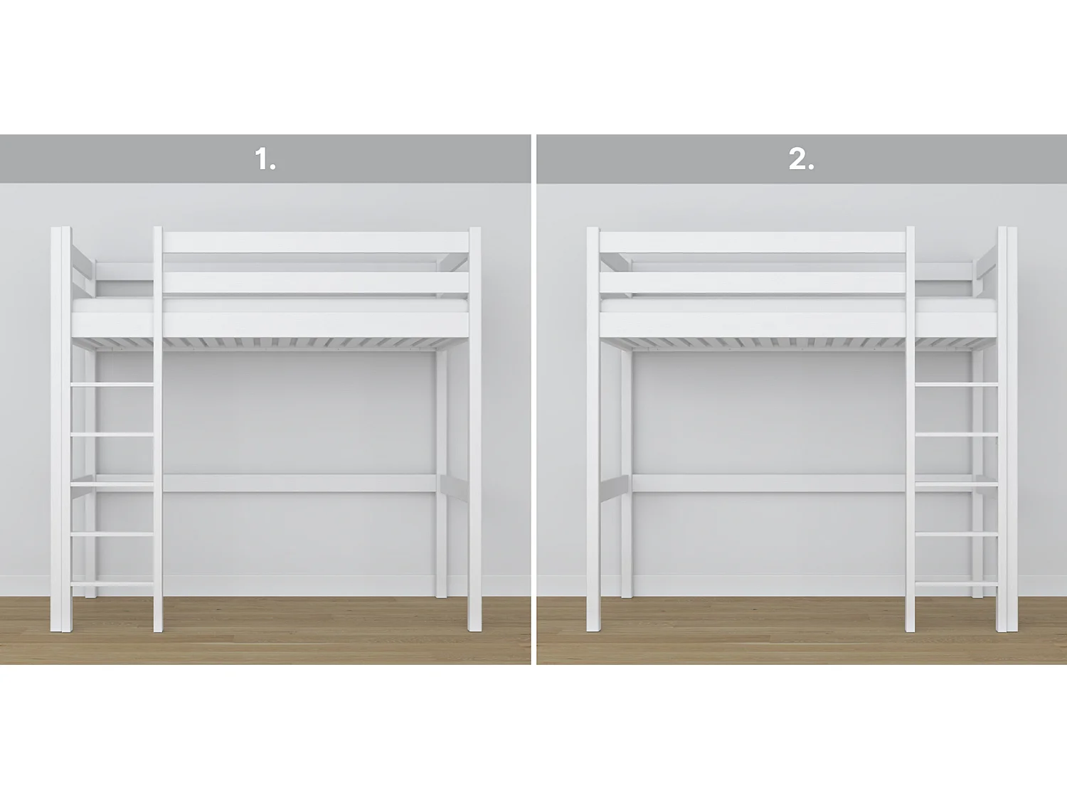 Lit mezzanine en bois N05 Blanc 80x200