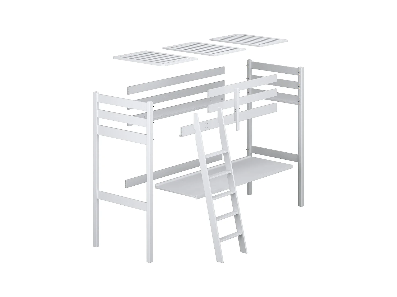 Lit mezzanine en bois - avec bureau N03 Pin Clair 90x180