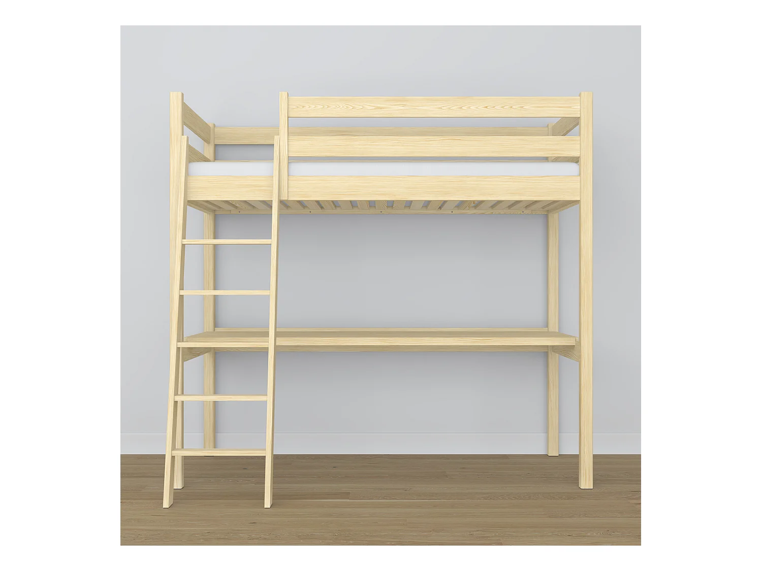 Lit mezzanine en bois - avec bureau N03 Pin Clair 90x180