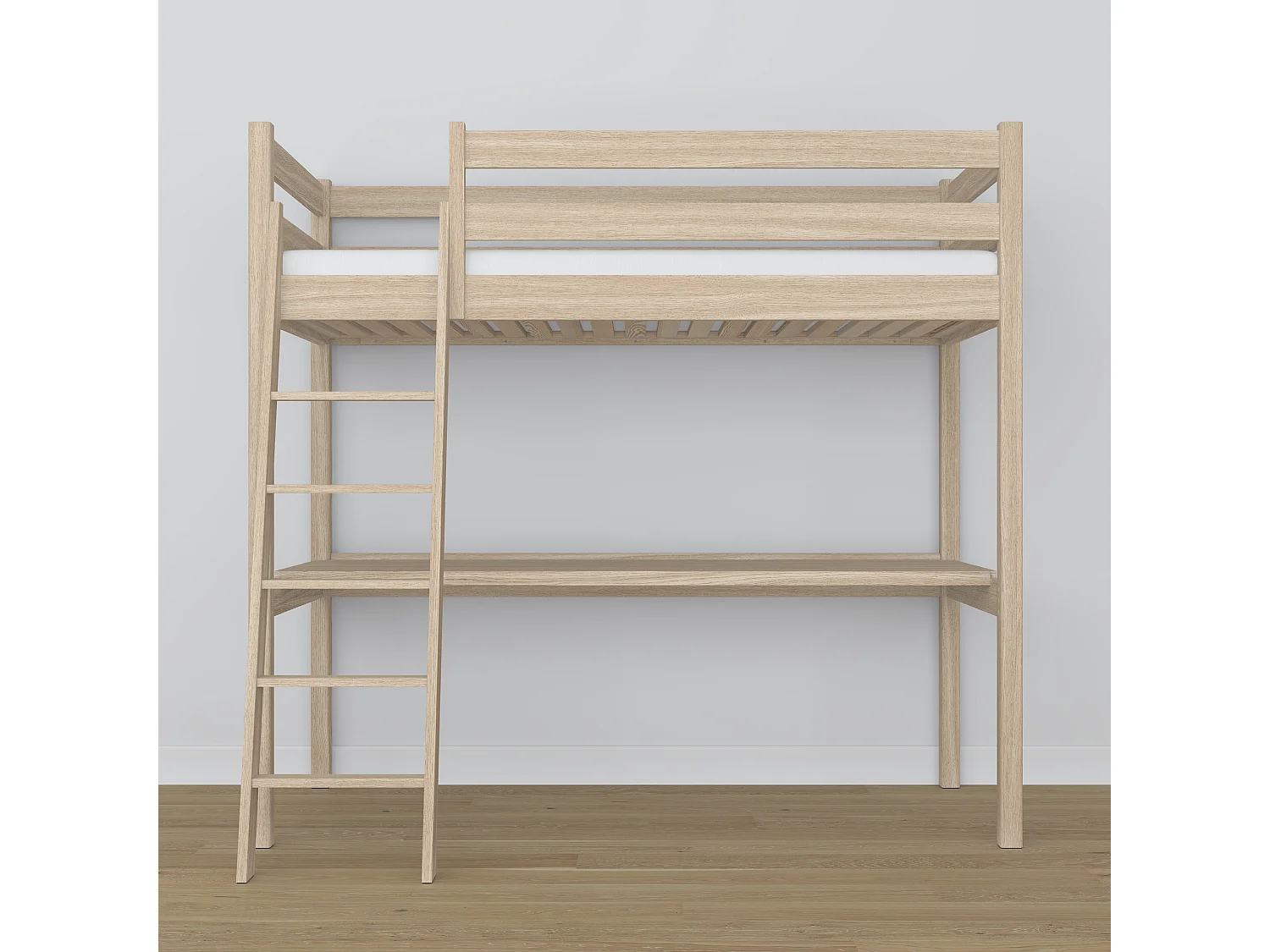 Lit mezzanine en chêne - avec bureau N03 Chêne Blanchi 90x180