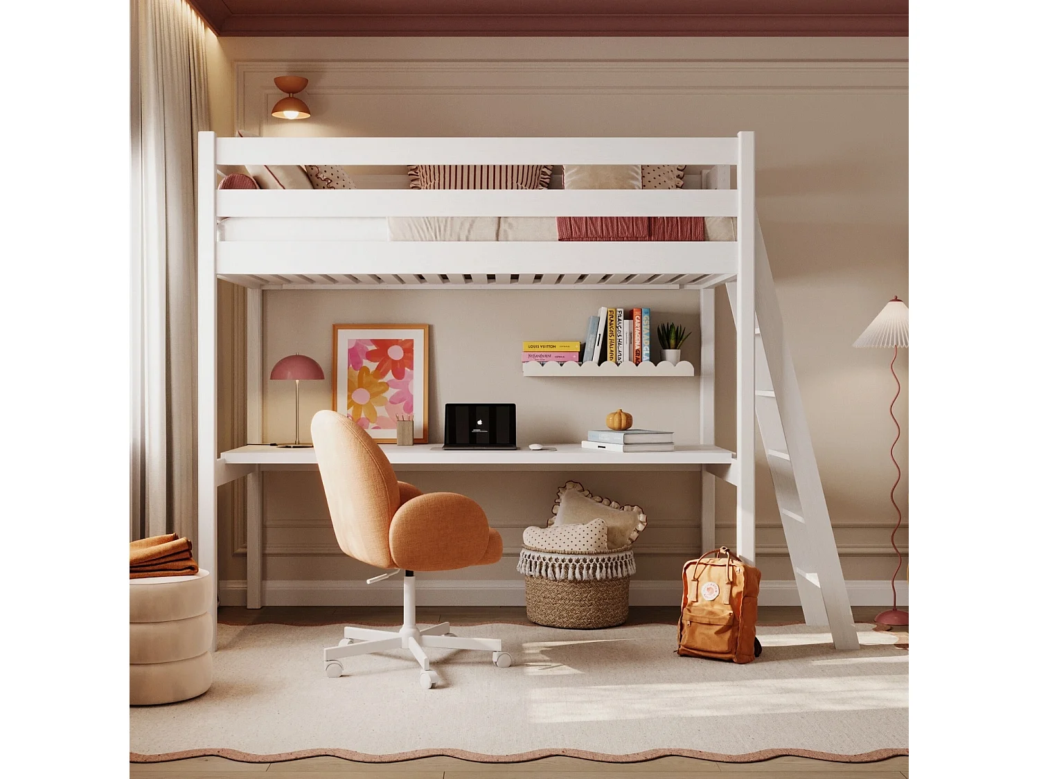 HOCHBETT N02 mit Schreibtisch Weiß 80x200