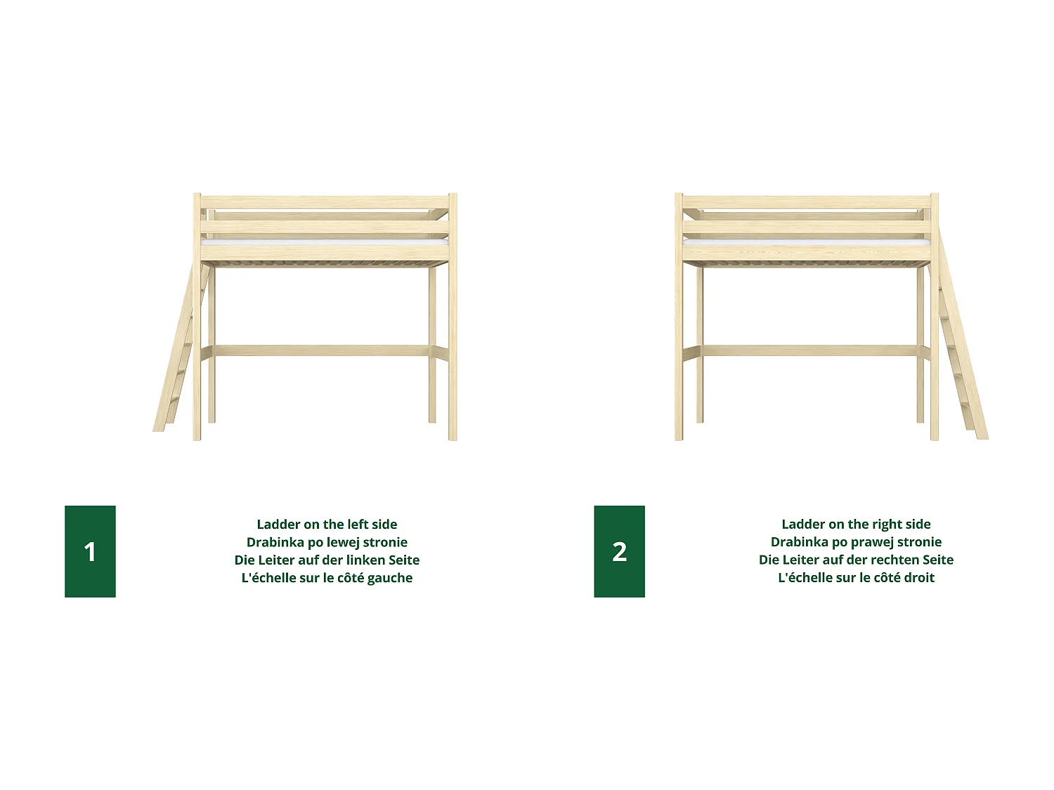 Lit mezzanine en bois N02 Pin Clair 80x180