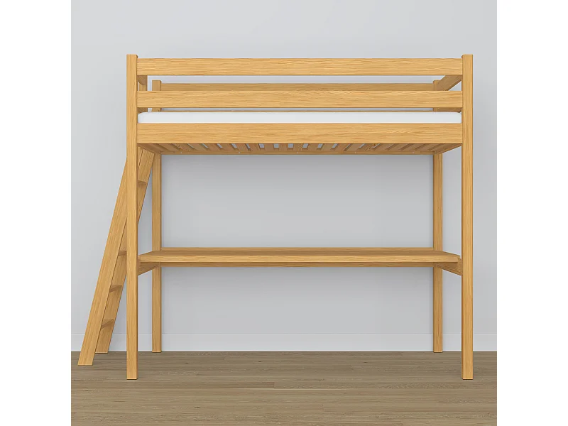 Lit mezzanine en bois - avec bureau N02 Pin Naturel 120x190