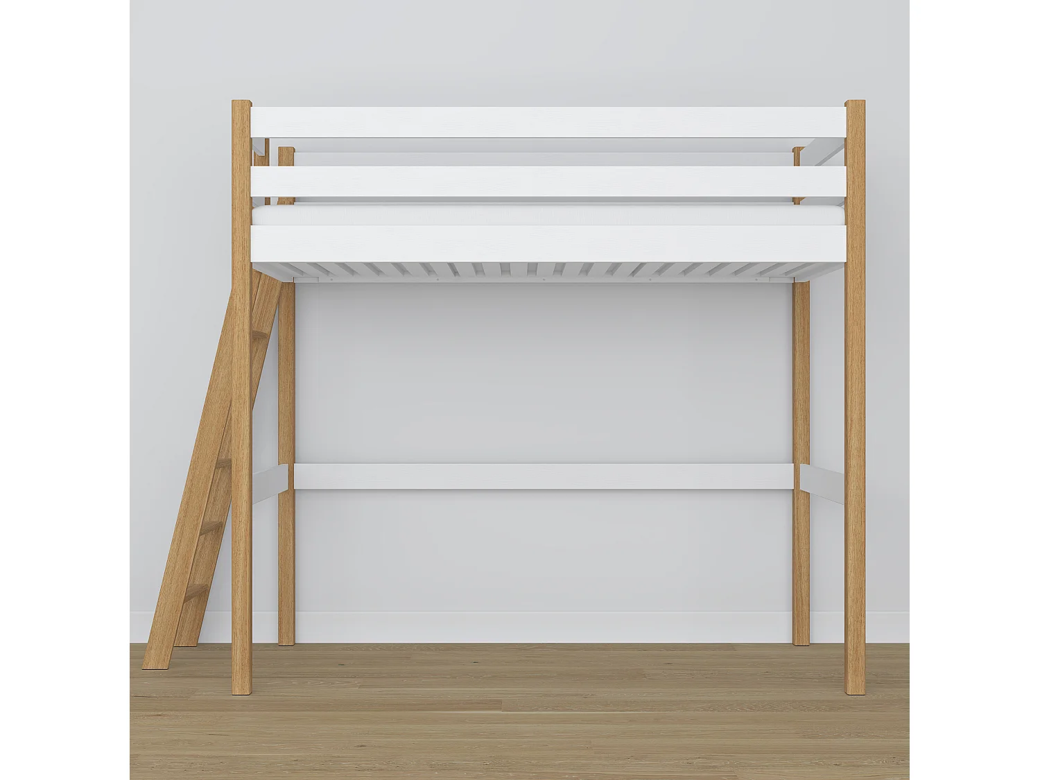 Lit mezzanine en bois N02 Blanc / Chêne Naturel 90x190