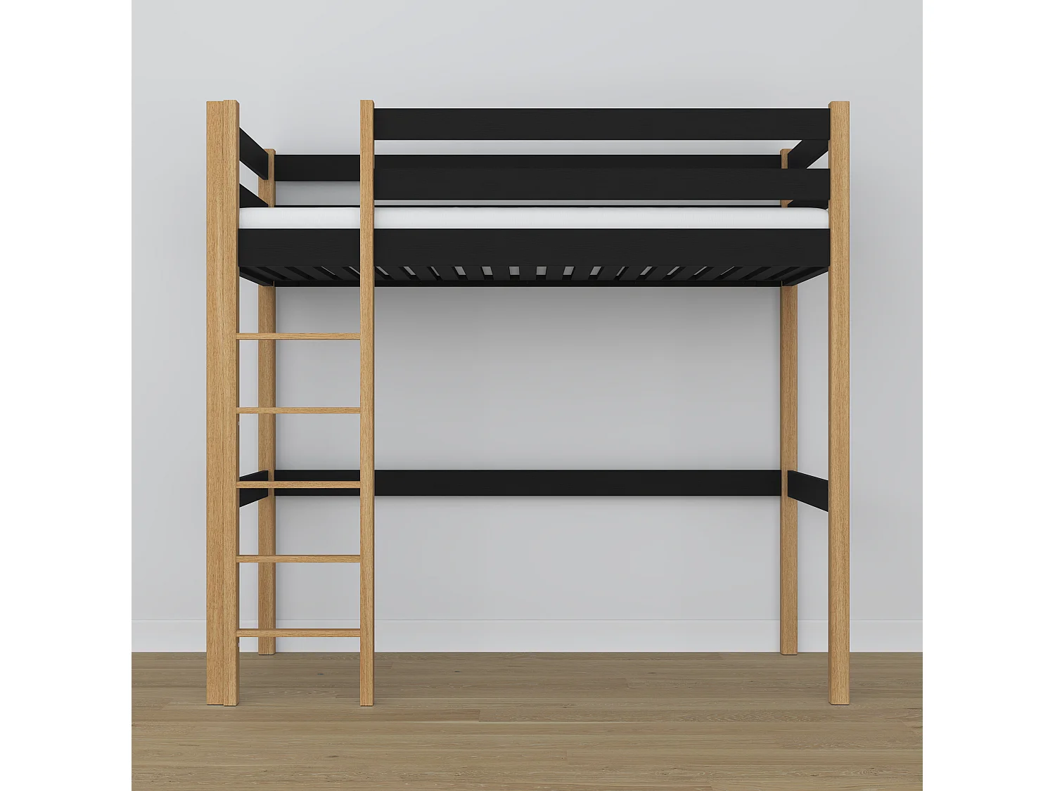 Lit mezzanine en bois N05 Noir / Chêne Naturel 100x180