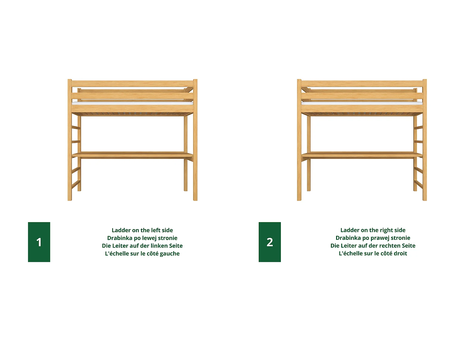 Lit mezzanine en bois - avec bureau N01 Pin Naturel 80x180