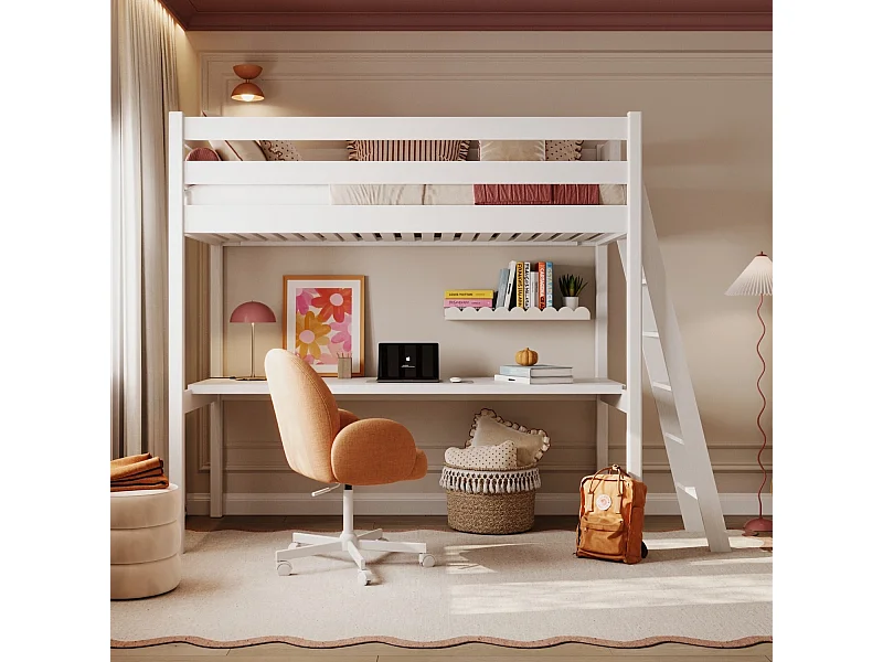 HOCHBETT N02 mit Schreibtisch Weiß 80x180