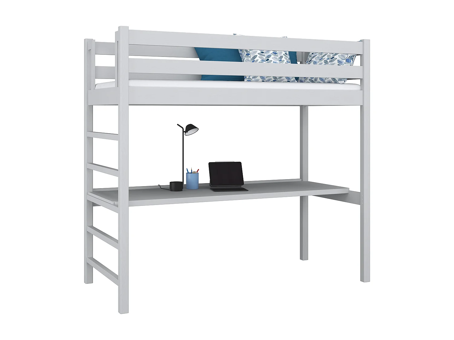 Lit mezzanine en bois - avec bureau N01 Gris 100x190