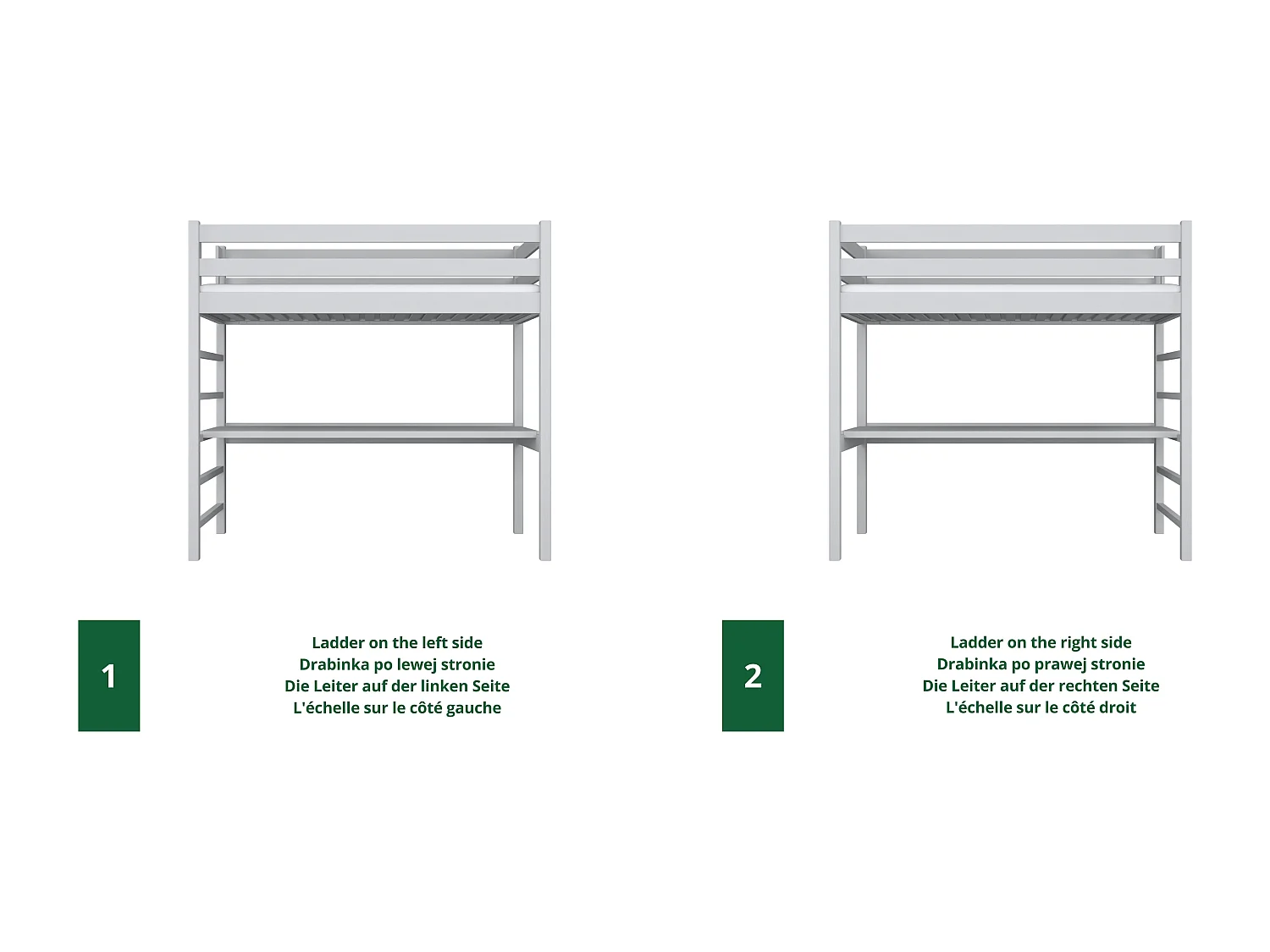 Lit mezzanine en bois - avec bureau N01 Gris 100x190