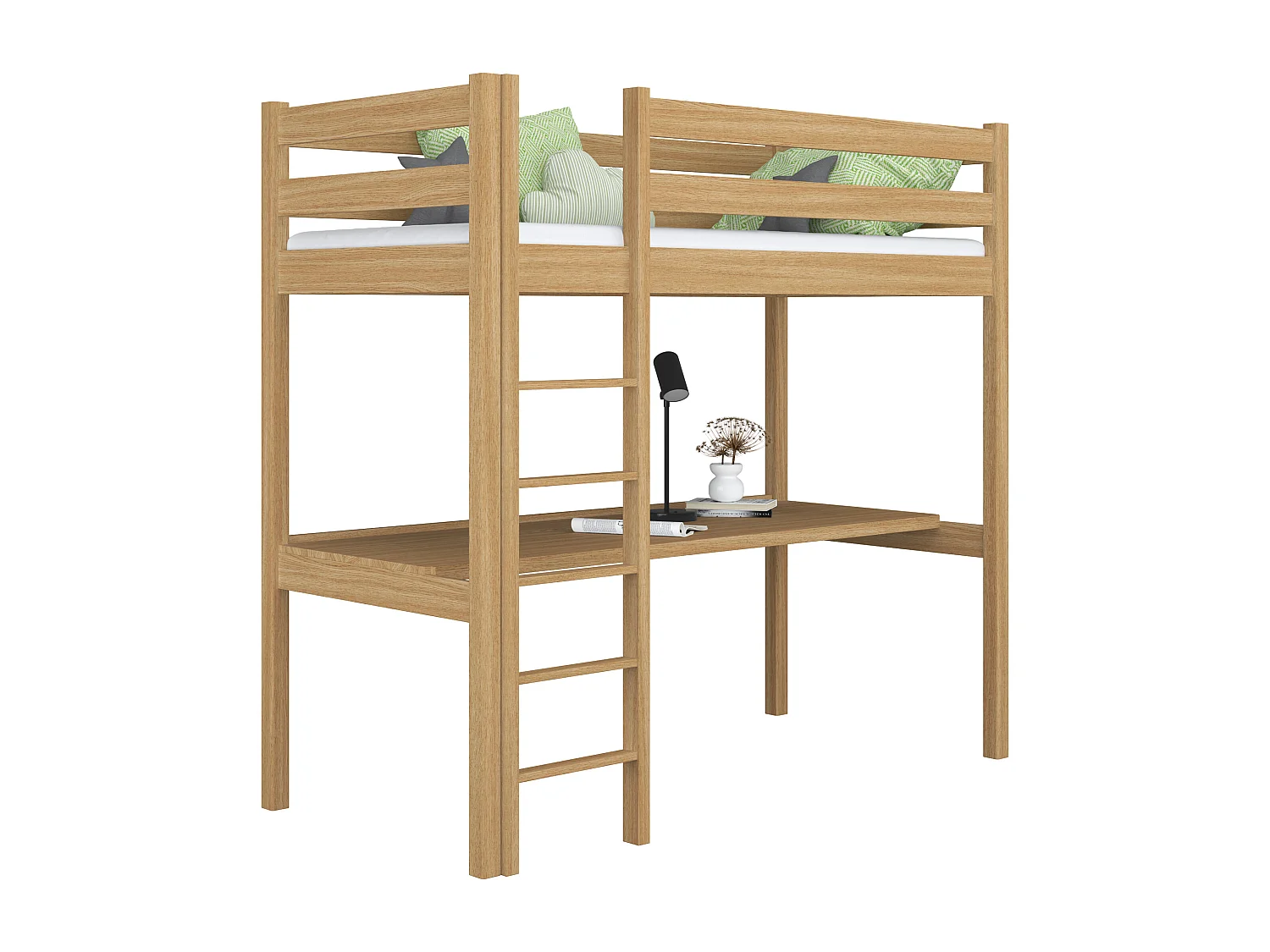 Lit mezzanine en chêne - avec bureau N05 Chêne Naturel 100x200